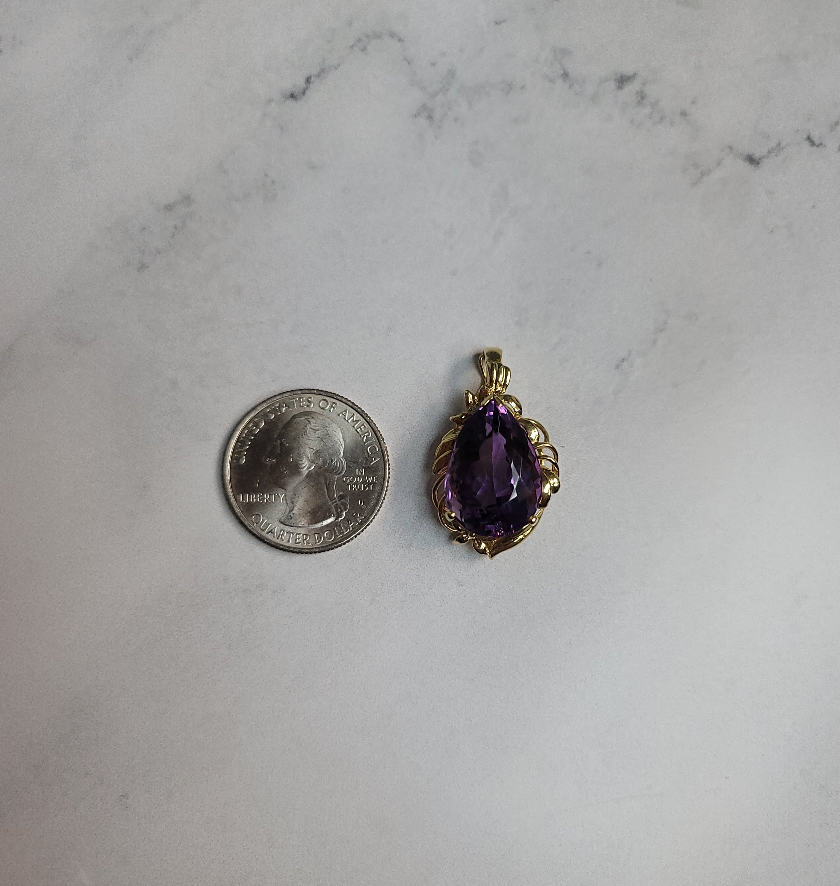 Elegant Pear-Shaped Amethyst Pendant with Intricate Gold Design - Perfect for Weddings, Anniversaries & Special Occasions