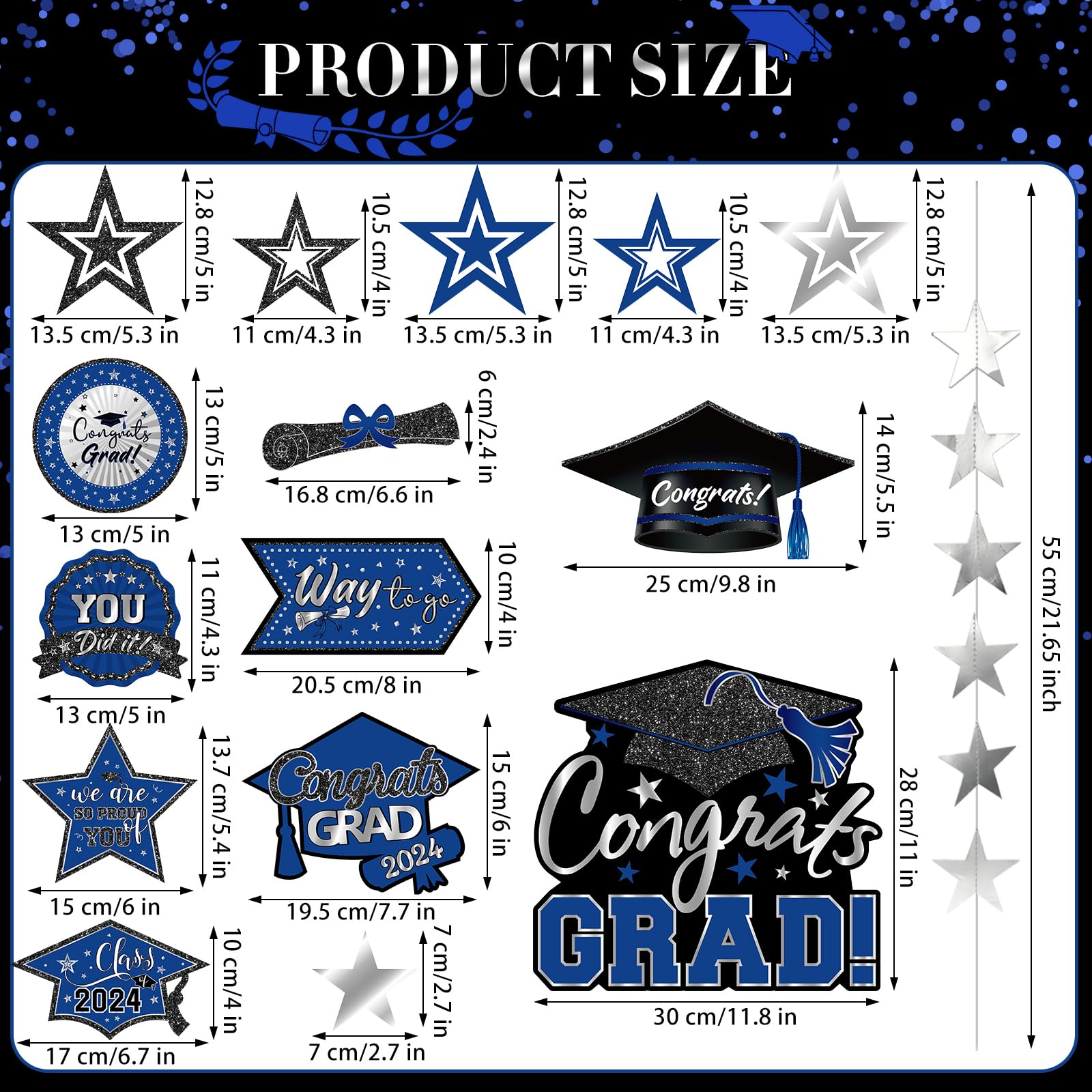 Yisong 14-Piece Graduation Garland Set - Class of 2025 Graduation Decorations with Diploma Hat & Star Congrats Banner - Blue Backdrop Streamers for College Grad Party Supplies | Perfect for Graduation Ceremonies, Photo Booths & School Celebrations