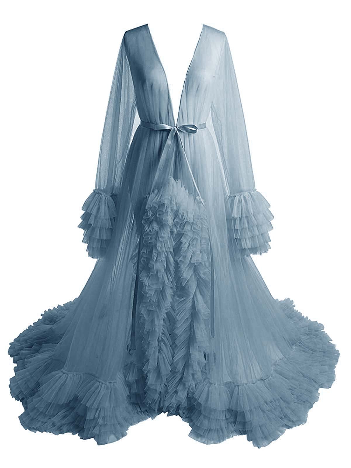 Molisa Sexy Tulle Robe - Maternity Photoshoot Lingerie & Bridal Nightgown - Elegant Ruffle Sleepwear for Boudoir, Honeymoon & Special Occasions