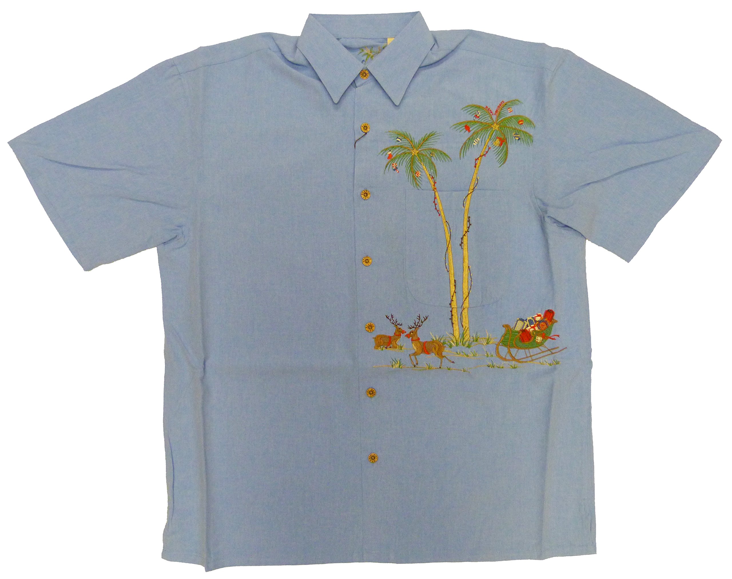 Bamboo Cay Men's Peek-A-Boo Santa Embroidered Hawaiian Shirt - Christmas Party & Tropical Vacation Aloha Shirt