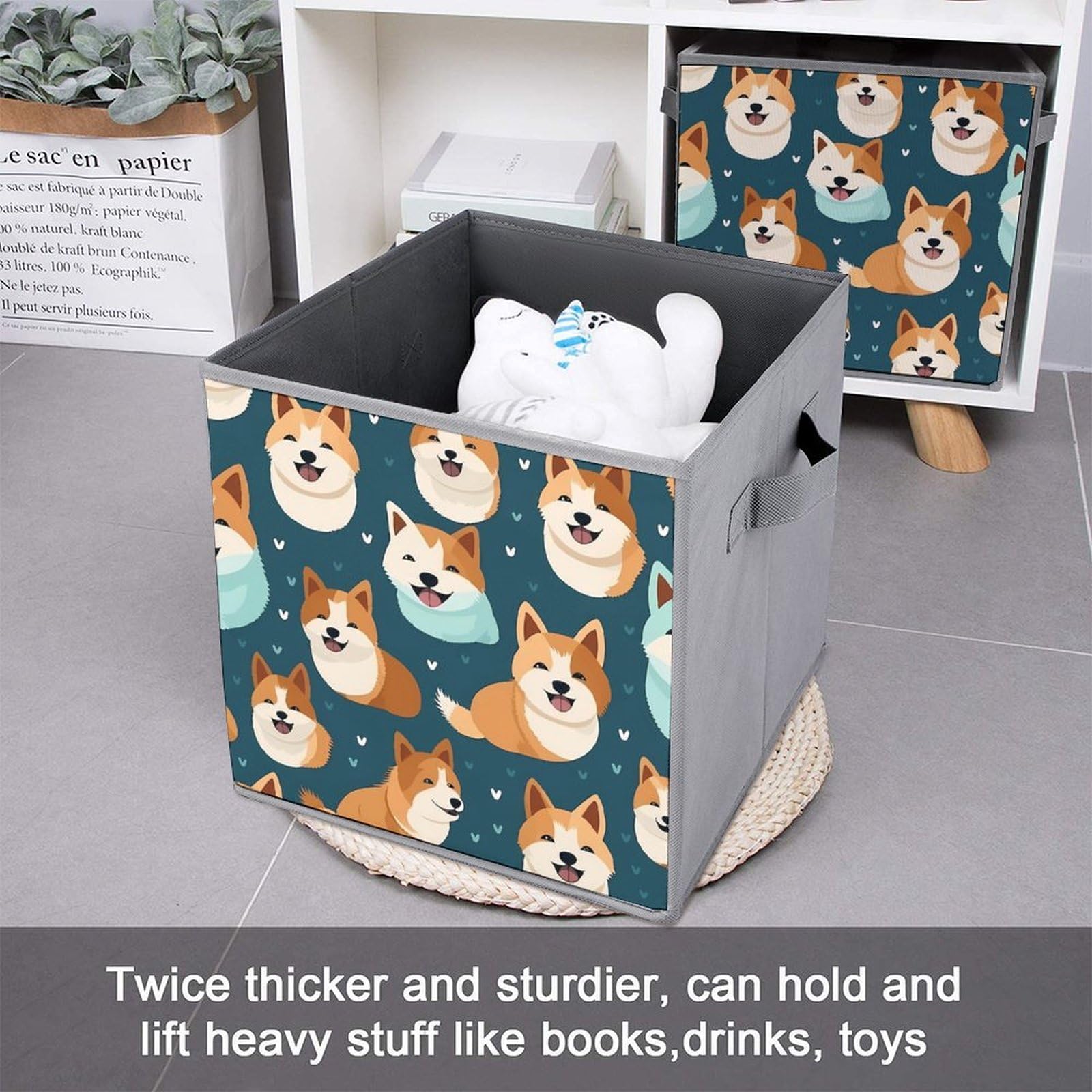 Foldable Storage Cubes Organizers - 6PCS Shiba Inu Themed Square Storage Bins with Handles for Home, Office & Kids Room Organization | Cute Japanese Dog Design