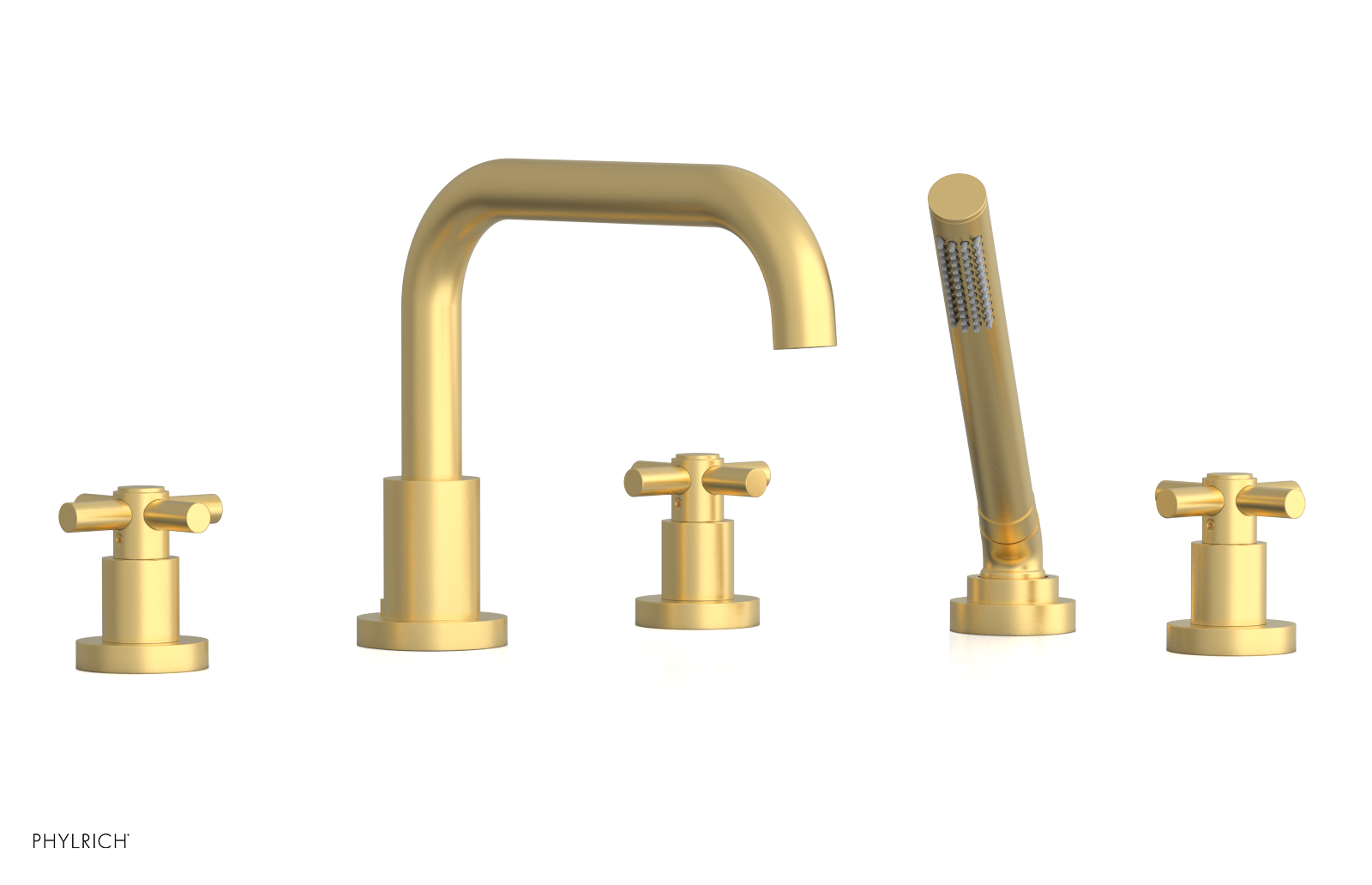 Premium Deck Mount Tub Faucet with Hand Shower - D2136D1 Tubular Cross Handles for Bathroom Sink & Bathtub | Perfect for Modern Home Renovation & Spa-Like Bathing Experience