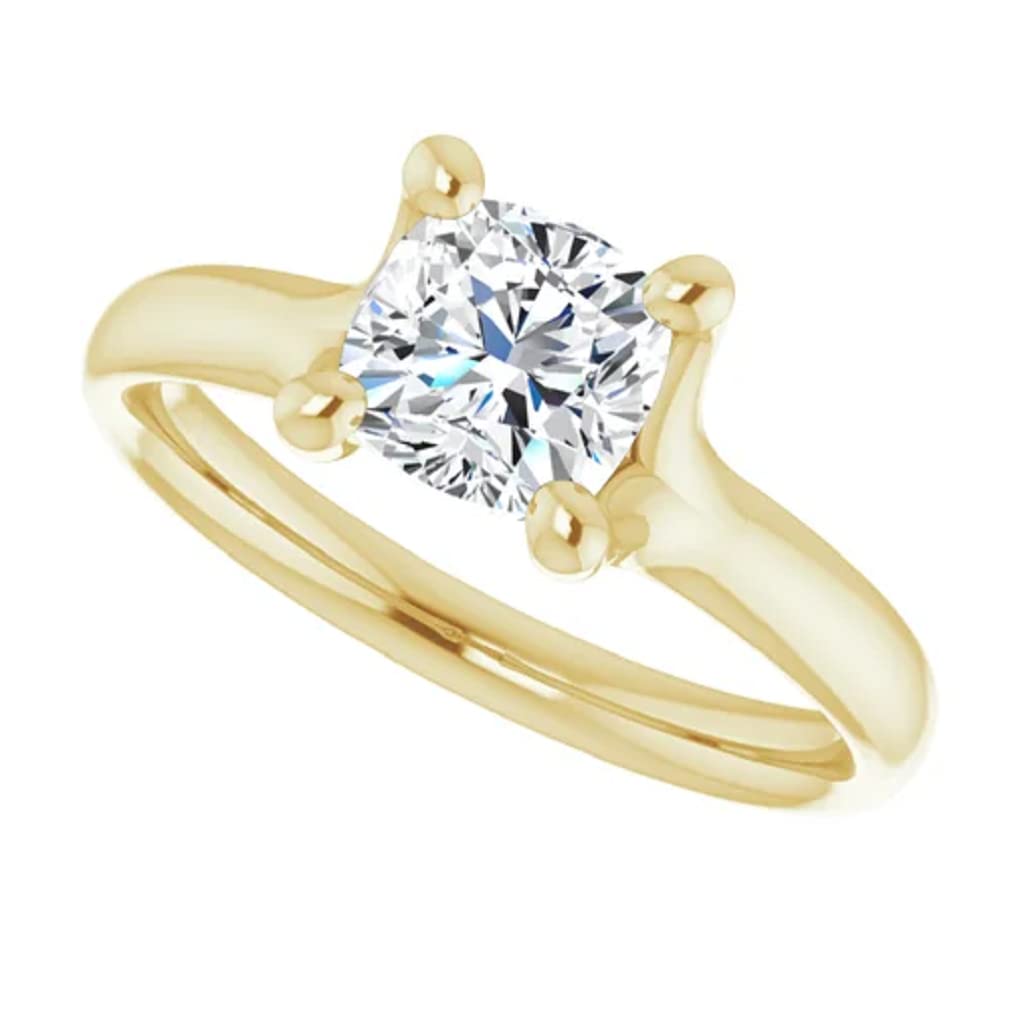 10K Solid Yellow Gold Handmade Engagement Ring - 1.0 CT Cushion Cut Moissanite Diamond Solitaire Wedding Band for Women - Perfect for Proposals, Anniversaries & Bridal Jewelry Gifts