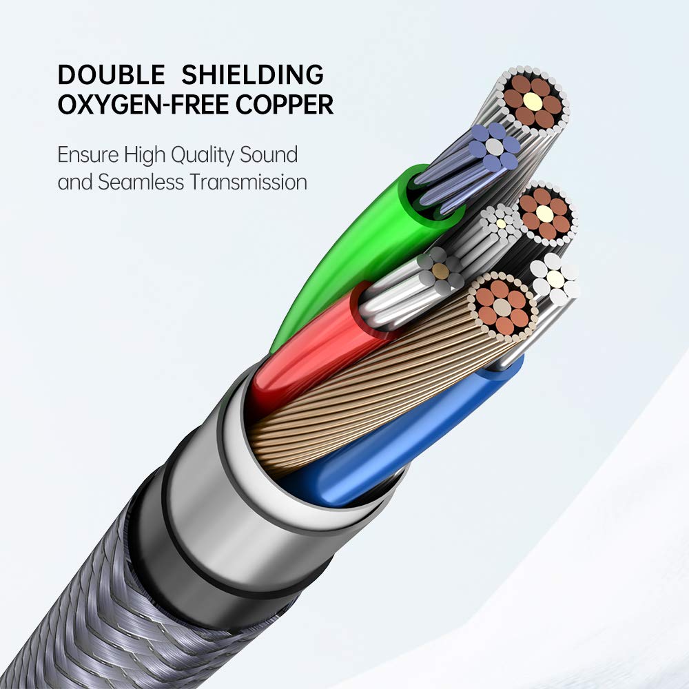 Premium 3.5mm Male to Male Aux Cable - Shielded Hi-Fi Audio Cable with Nylon Braiding for Crystal Clear Sound | Compatible with Headphones, Car Stereos, Echo Devices, Speakers, Android Phones & Home Audio Systems (10ft/3m, Grey) | Perfect for Road Trips, Home Entertainment & Music Streaming