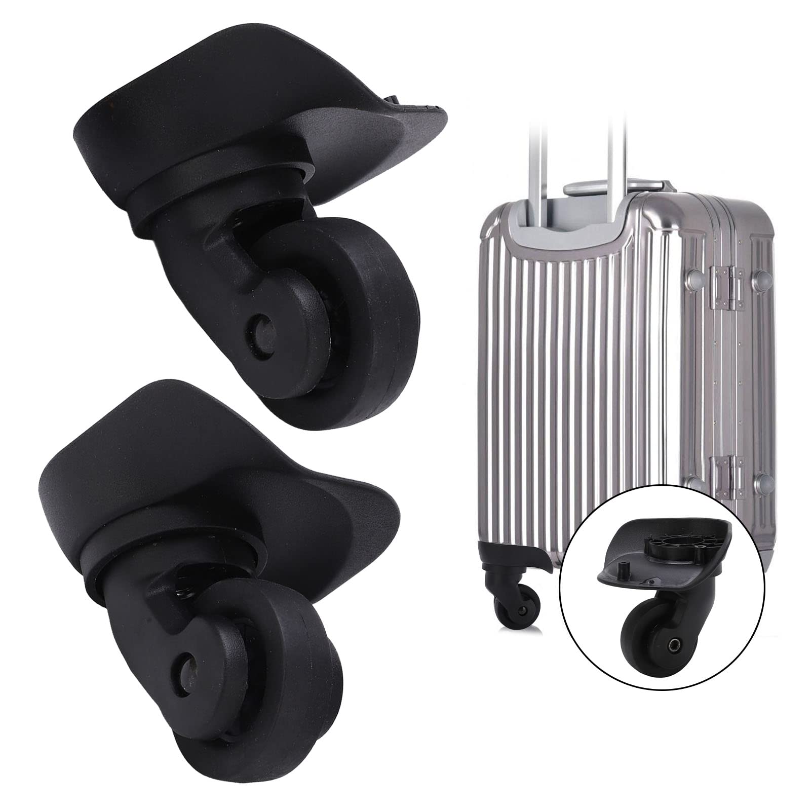 A23 Small Black Luggage Wheels - Silent & Smooth Swivel Casters - PP + PET Material - Easy Installation with Complete Screws Set (2-Pack) - Perfect for Suitcases, Travel Bags & Carry-Ons