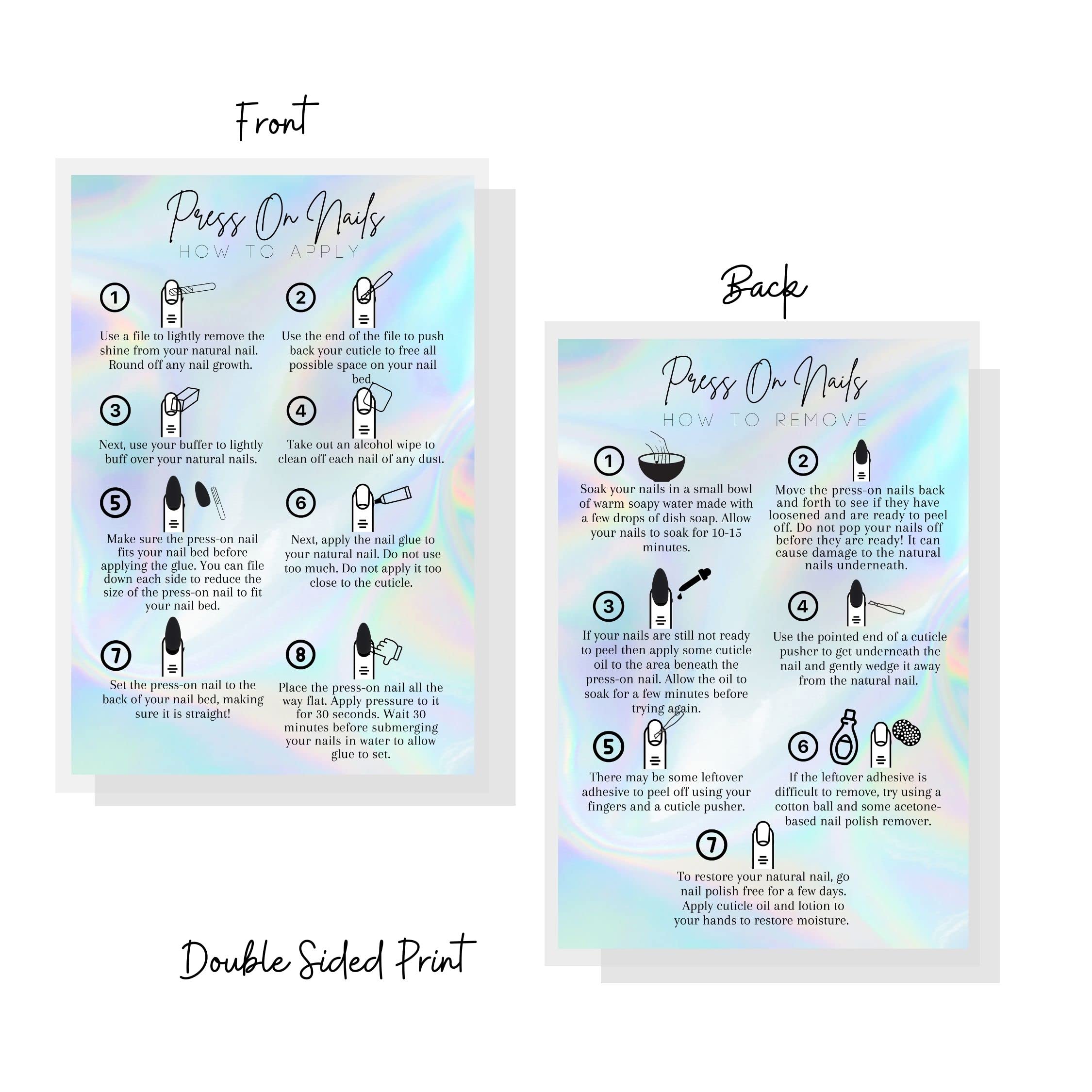 30-Pack Press On Nails Instruction Postcards | 4x6 Inch DIY Nail Kit Guide Cards with Rainbow Design | Perfect for Nail Salons, Home Manicures & Nail Art Beginners