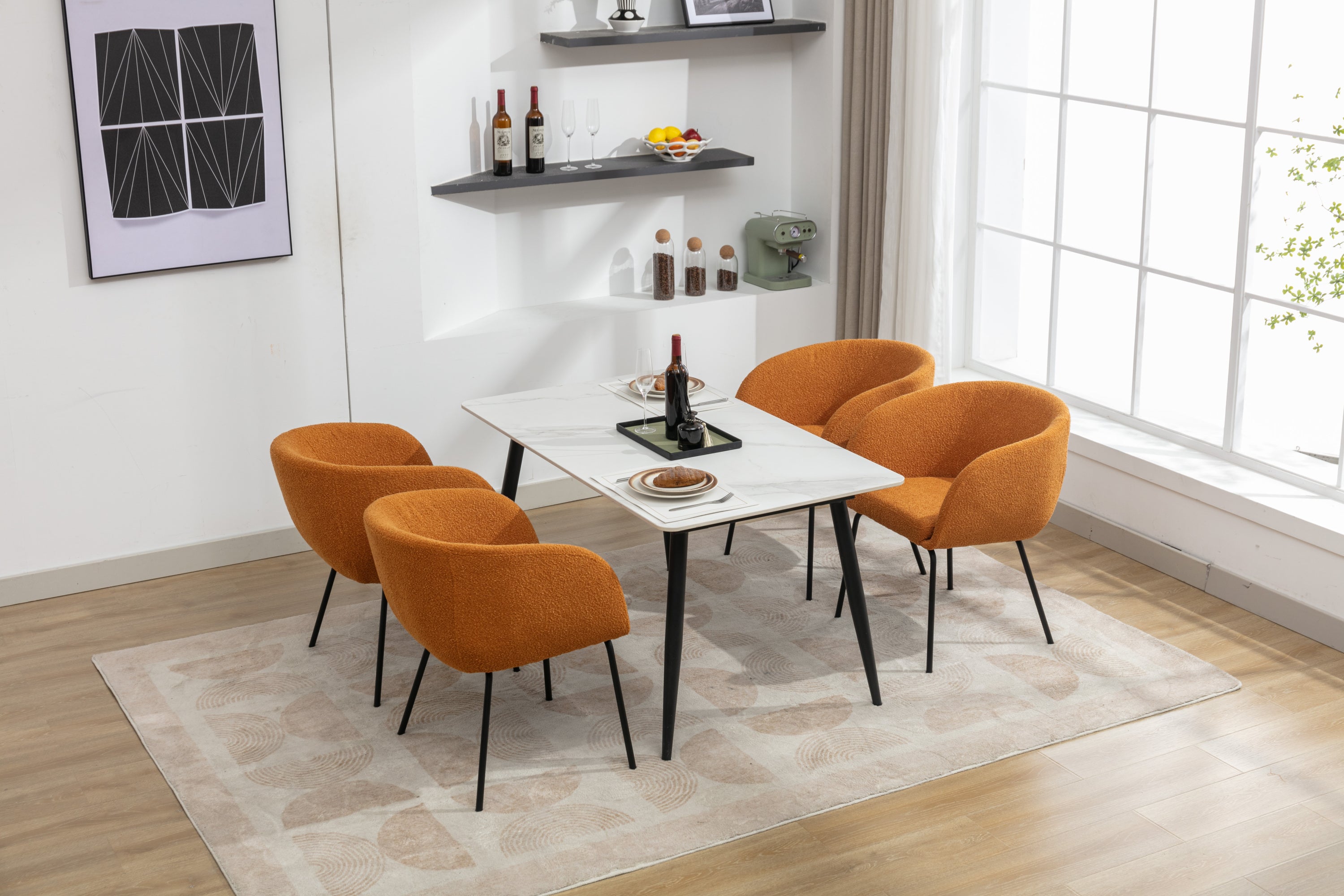 Boucle Fabric Dining Chairs with Black Metal Legs - Set of 2, Ginger - Modern Kitchen & Dining Room Accent Chairs for Home Decor