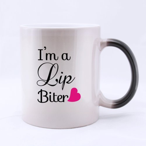 Funny Magic Morphing Coffee Mug - Heat-Activated Ceramic Cup with 'I'm a Lip Biter' Design | Perfect for Office Pranks, Gag Gifts & Coffee Lovers