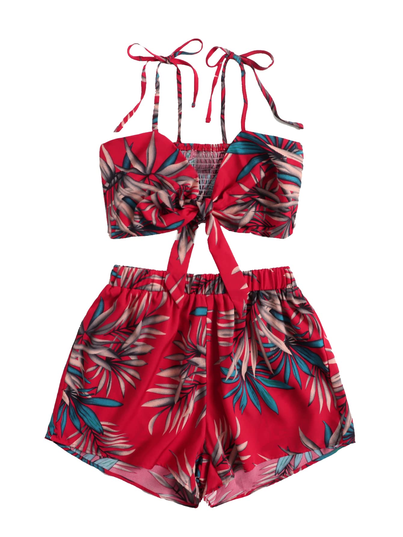 SweatyRocks Women's Bohemian 2-Piece Outfit Set - Knot Front Crop Top & High Waisted Shorts | Summer Casual Wear, Beach Vacation, Music Festival Outfits