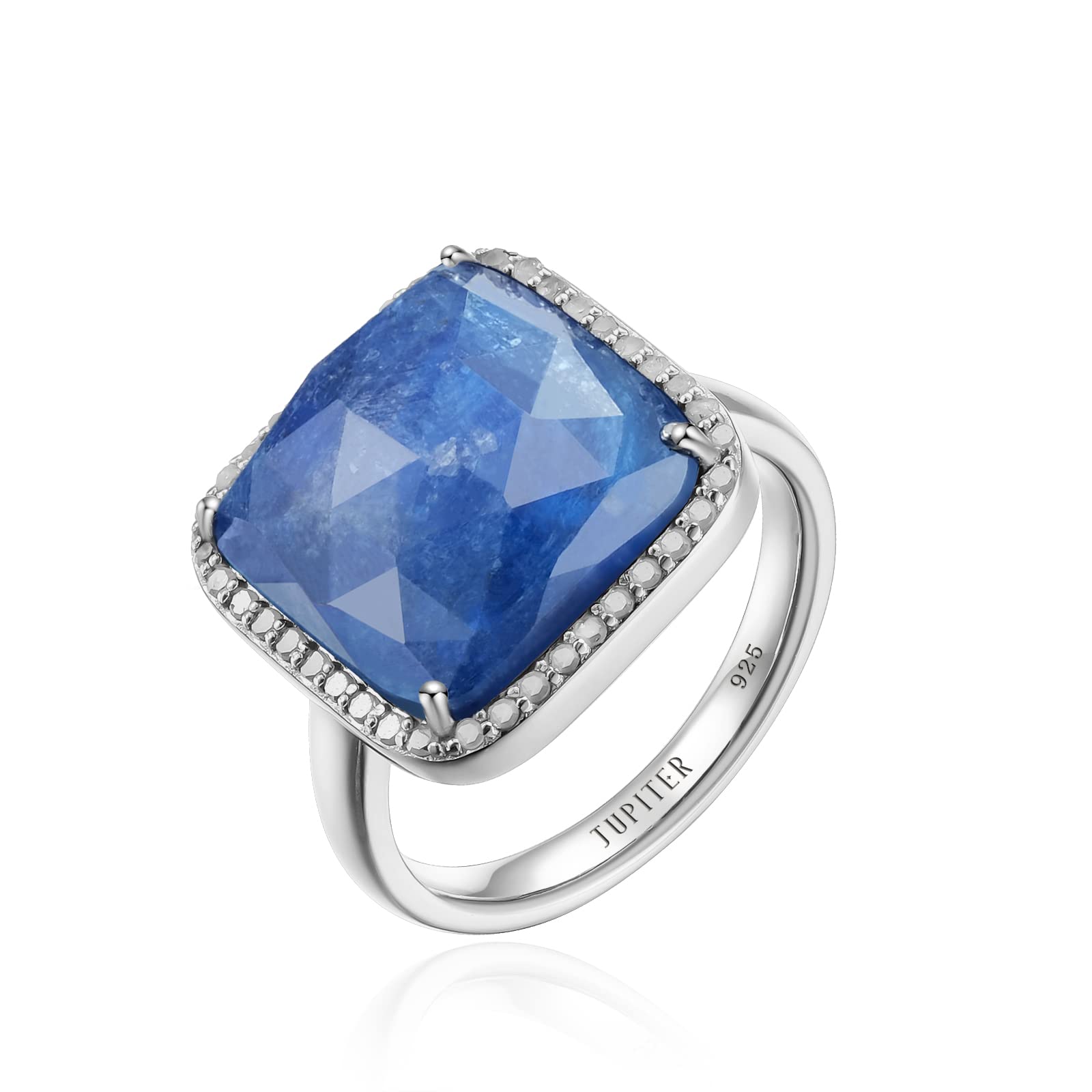 Jupiter Natural Gemstone Rings for Women - 925 Sterling Silver Genuine Birthstone Square Ring with Diamonds | Elegant Jewelry Gift for Valentine's Day, Birthday, Anniversary & Special Occasions (Sizes 6,7,8 Available)