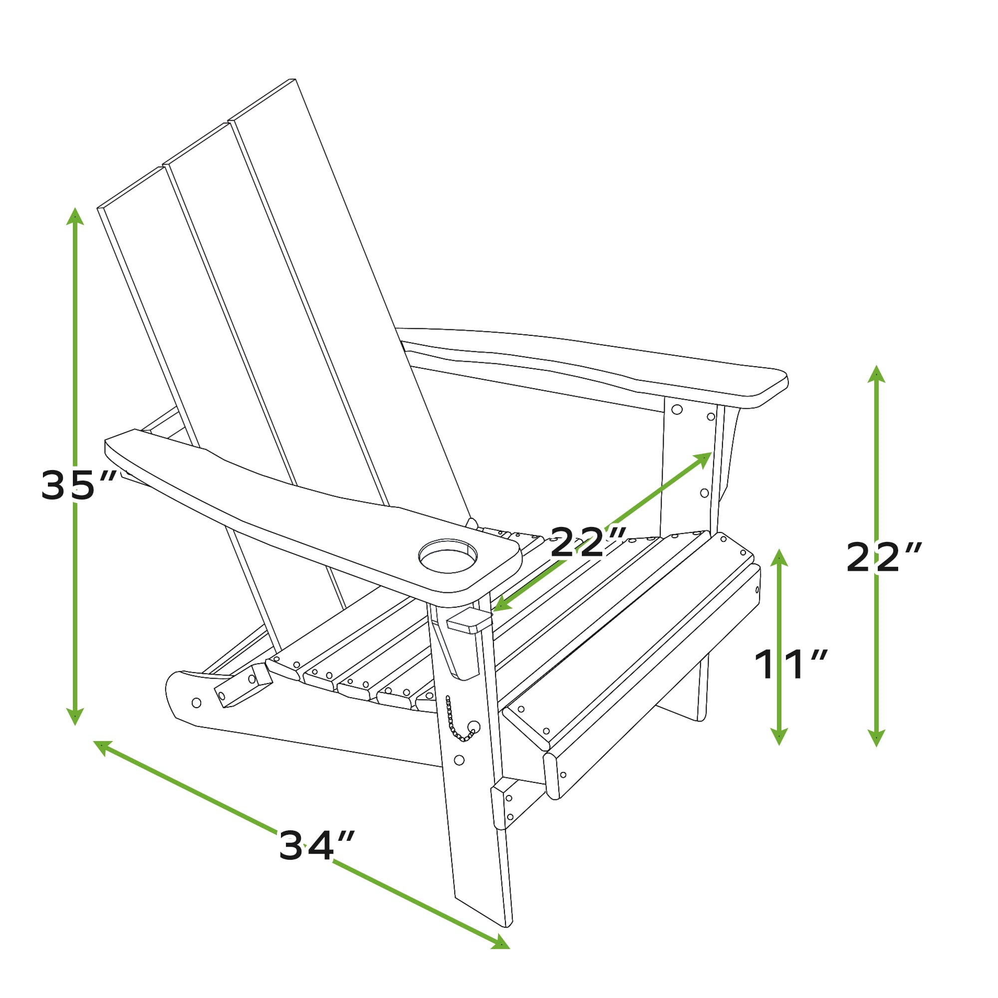 ResinTeak Folding Adirondack Chair with Cup Holder - Extra Wide Comfort Seat, Outdoor Patio Furniture for Backyard, Deck, Poolside & Fire Pit - Newport Collection (Blue) - Perfect for Relaxing, Sunbathing & Outdoor Gatherings