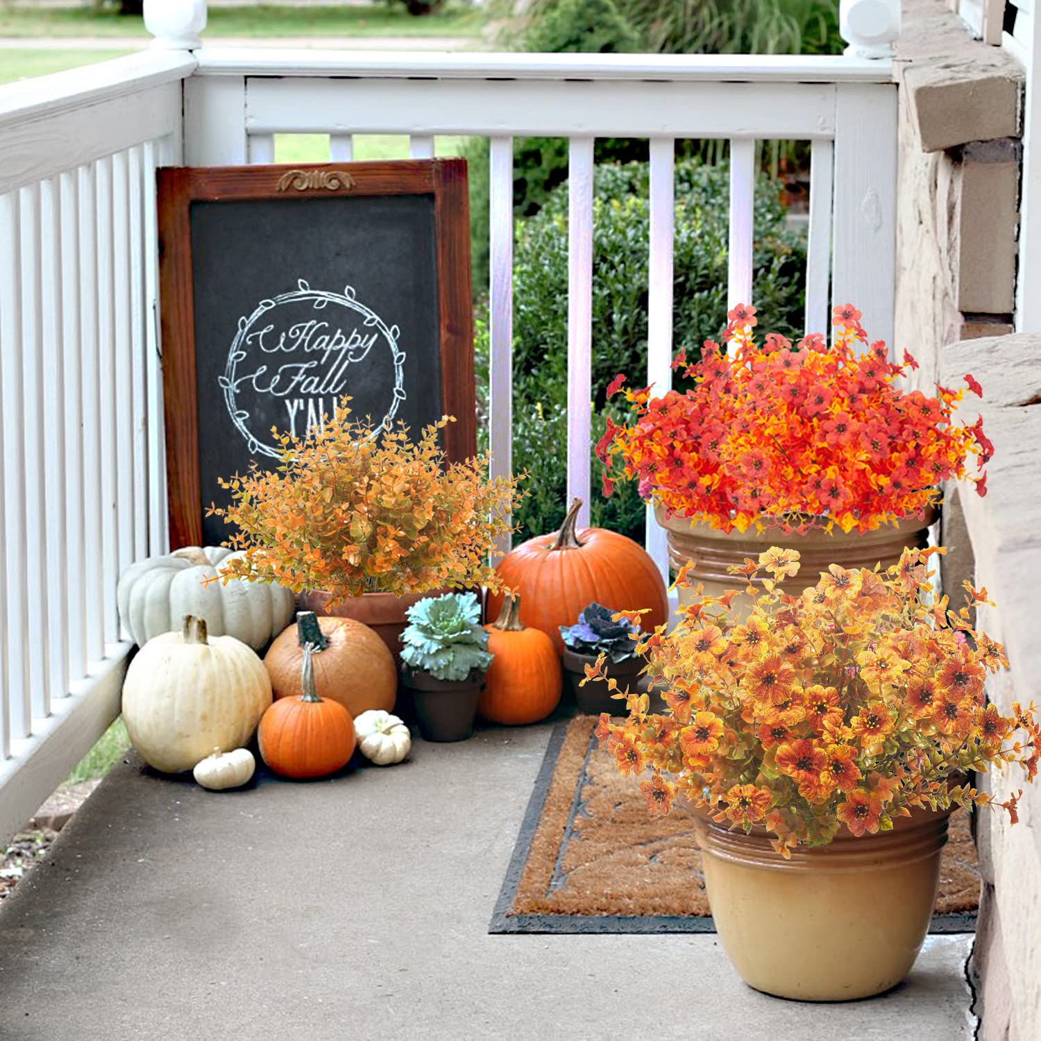 10 Bundles Artificial Fall Flowers for Outdoor Decor - UV Resistant Faux Flowers for Porch, Garden, and Fall Wreaths