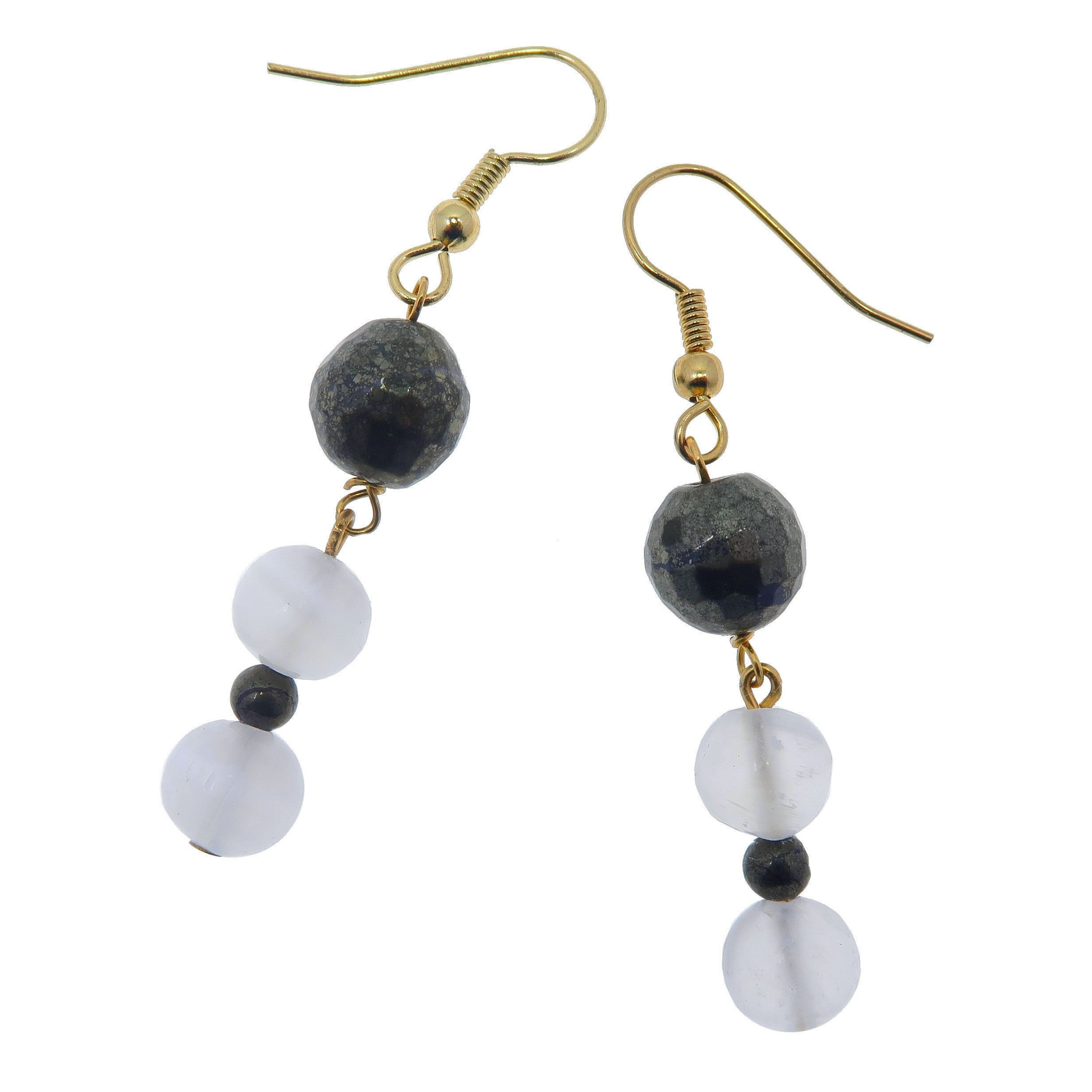 Pyrite Earrings with Radiant White Selenite - Faceted Gemstone Jewelry for Women | Perfect for Boho Style, Meditation & Spiritual Healing