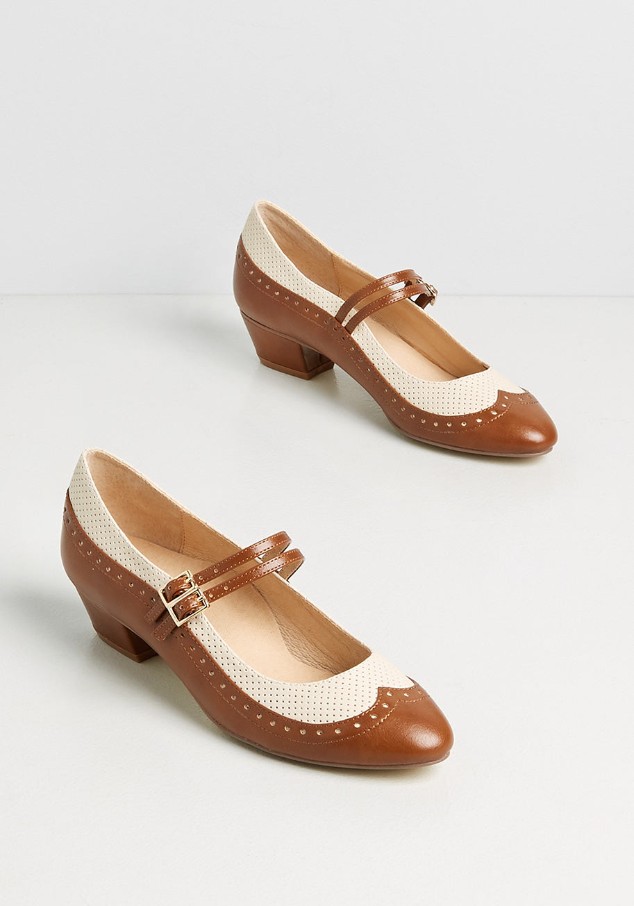 Elegant Fusion Mary Jane Heels for Women - Comfortable Low Block Heel Shoes - Perfect for Office, Wedding & Vintage Style Outfits