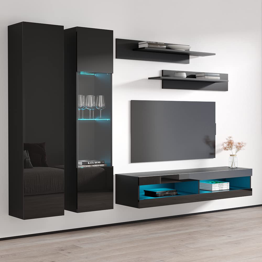 Modern Floating TV Stand with Storage & LED Lights - Wall-Mounted Entertainment Center for Bedroom & Living Room - A5 34