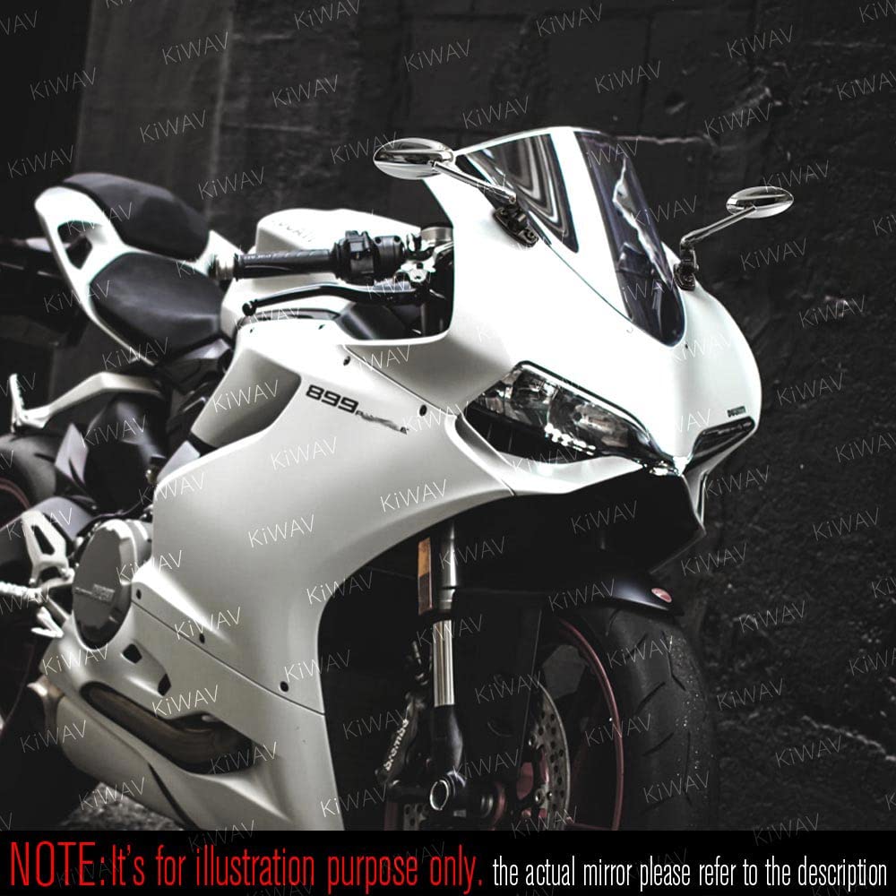 KiWAV Ultra Chrome Motorcycle Mirrors Fairing Mount with Black Adapter - Compatible with Ducati Panigale | Durable & Stylish Upgrade for Enhanced Road Visibility & Safety