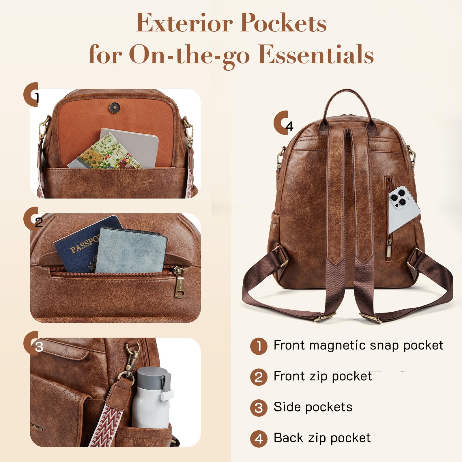 Missnine Women's PU Leather Convertible Backpack Purse - Stylish Shoulder Bag & Satchel for Work, College, Travel with Weave Detail (Coffee Brown) - Perfect for Office Commute, Campus Life & Weekend Getaways