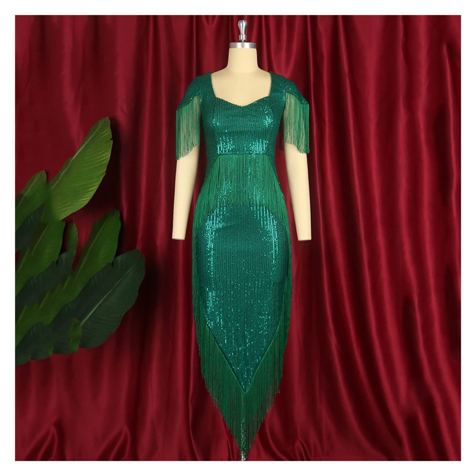 Elegant Sequin Tassel Bodycon Dress for Women - Summer Party Prom Evening Gown in Green (XXX-Large) | Perfect for Birthday Celebrations, Cocktail Parties & Special Occasions
