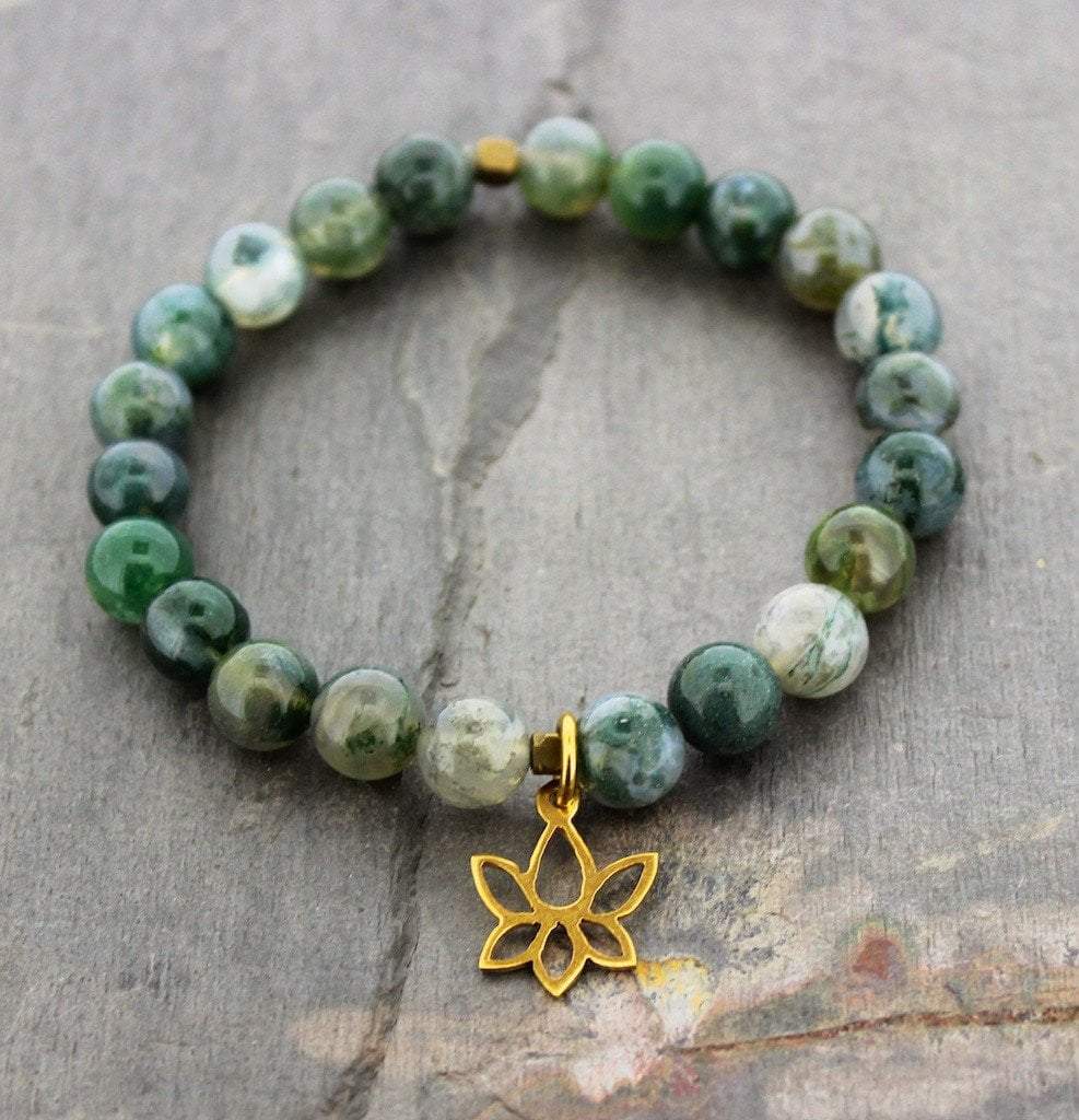 Green Jasper Gold Lotus Wrist Mala Bracelet - Buddhist Meditation Beads for Yoga, Mindfulness & Spiritual Healing
