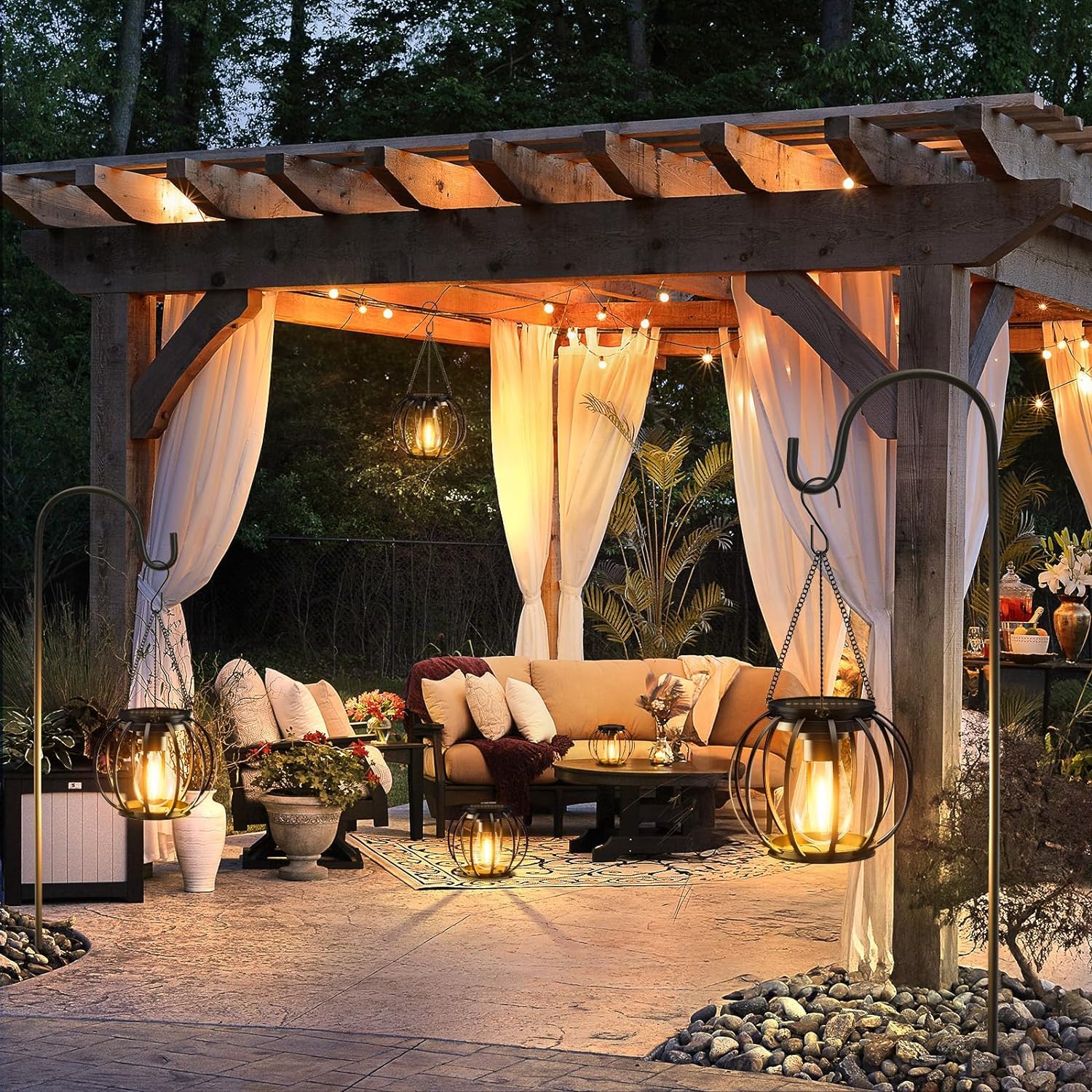 KOOPER 4 Pack Upgraded Solar Lanterns - Waterproof Outdoor Hanging Lights with Auto On/Off, Brighter Metal Solar Lights for Yard, Garden, Patio & Pathway Decor - Perfect for Camping, Backyard Parties & Evening Ambiance