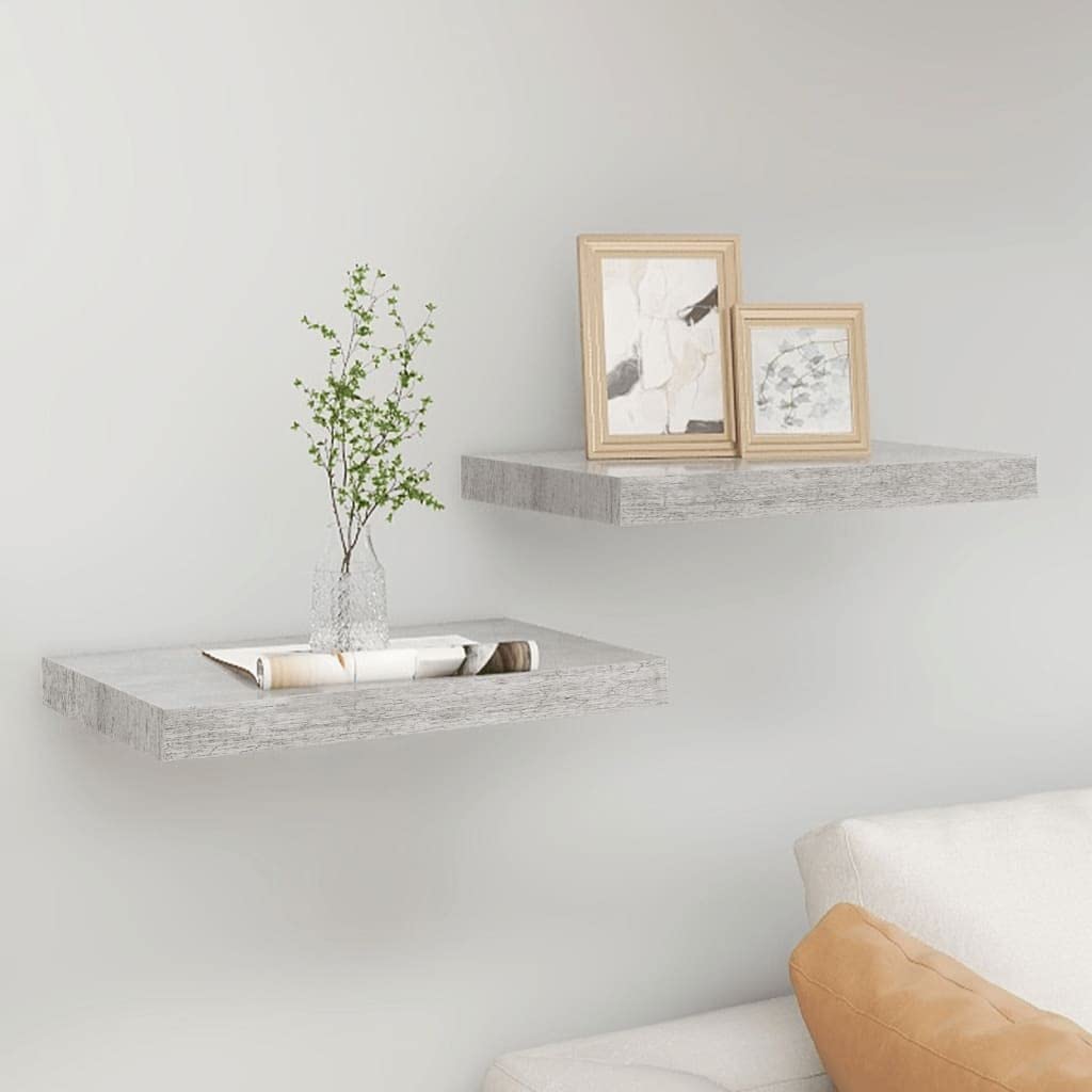 Floating Shelf Wall Mount - 2 Pack Concrete Gray MDF Shelves 19.7