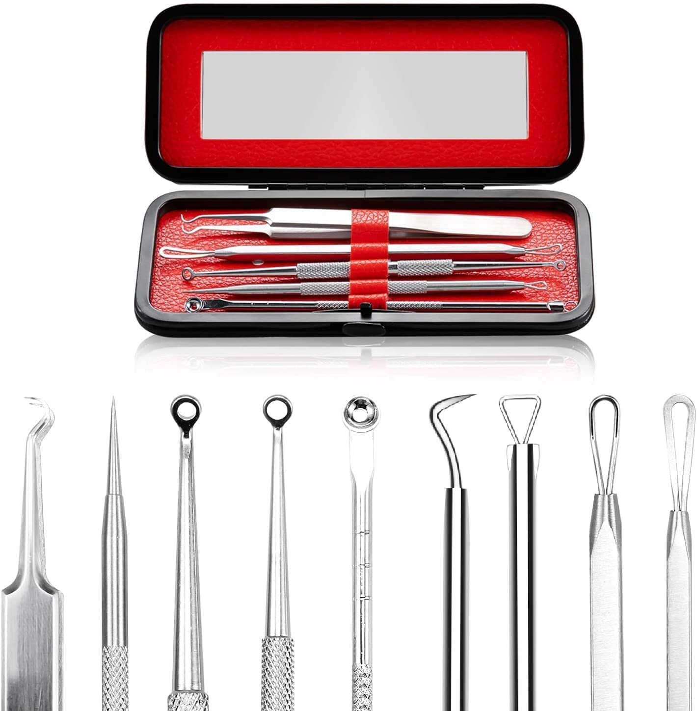 Eltihr 5-Piece Blackhead Remover Kit - Acne Pimple Popper Tool, Comedone Extractor for Face & Nose - Blemish Whitehead Removal for Men & Women - Premium Leather Metal Case - Perfect for Home Spa & Skincare Routine