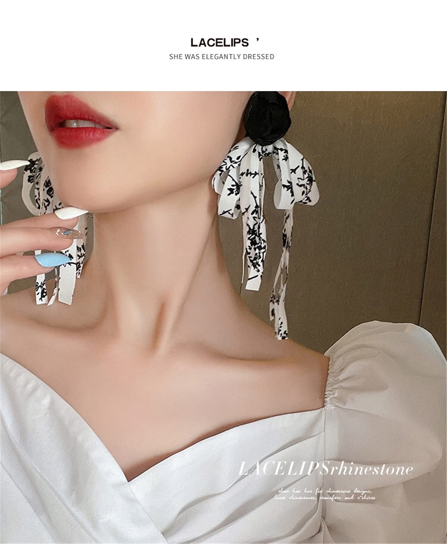 Bohemian Yellow White Big Cloth Bow Earrings - Handmade Lightweight Ribbon Tassel Dangle Drop Earrings for Women | Perfect for Boho Fashion, Parties, and Special Occasions