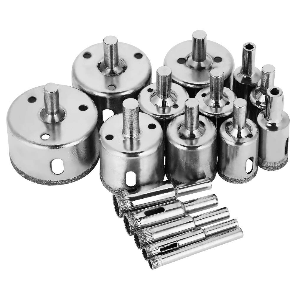 16pcs Diamond Coated Drill Bit Set for Tile, Marble, Glass & Ceramic - 6mm-50mm Hole Saw Drilling Bits for Power Tools - Perfect for Home Renovation, DIY Projects & Professional Construction Work