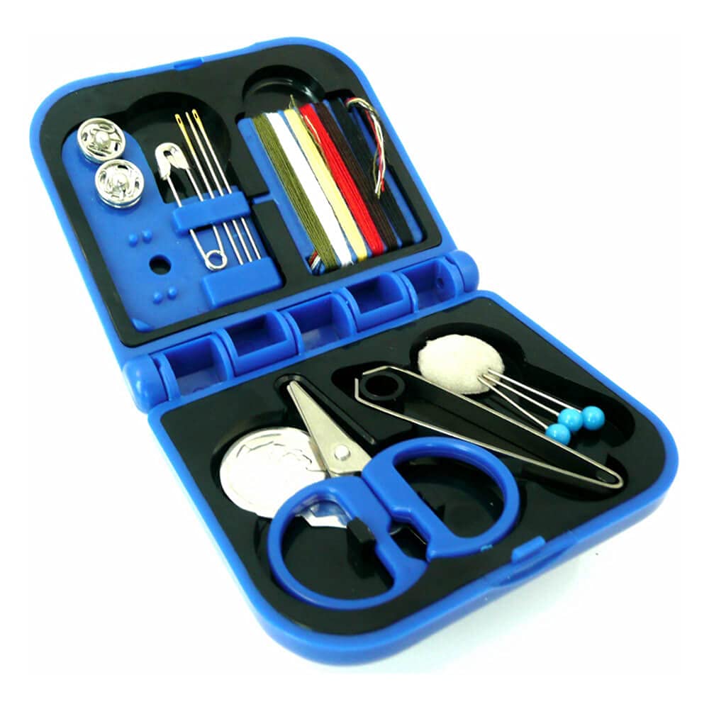 96083 Portable Sewing Travel Kit - Blue/Silver/Black Compact Needlework Set for Emergency Repairs | Perfect for Travel, Camping, Home & On-the-Go Clothing Fixes