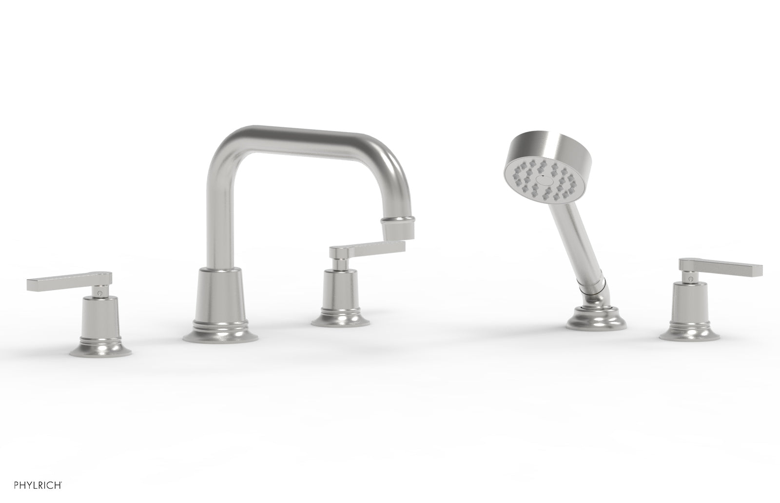 HEX MODERN 3-Piece Deck Mount Tub Faucet Set with Hand Shower and Lever Handles - Matte Black Finish for Bathroom & Shower Installation (Model 501-53) | Perfect for Modern Home Renovation and Spa-Like Bathing Experience