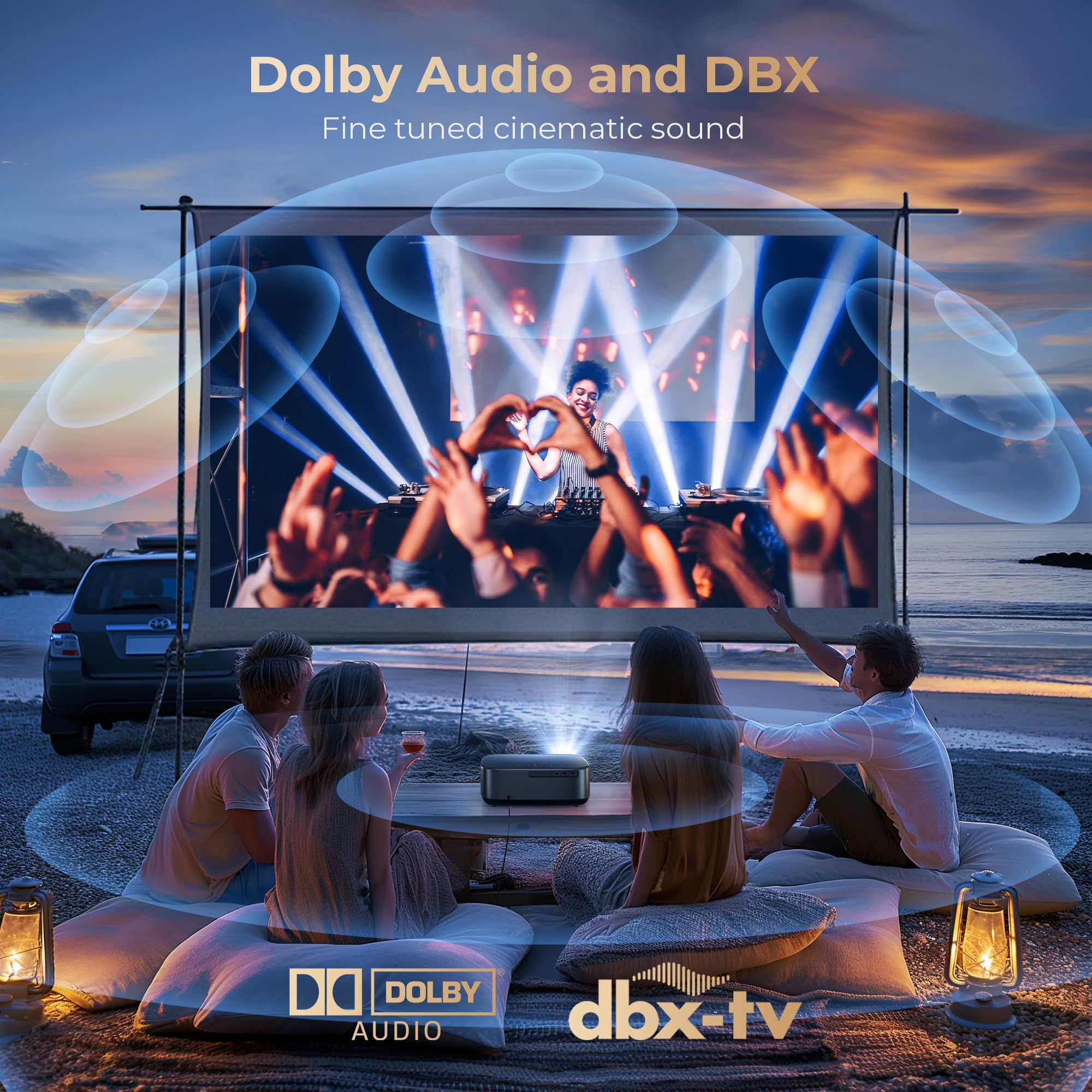 Alvar 4K Smart Projector with WiFi 6 & Bluetooth - 1200 ANSI Lumens, DBX-TV Audio, 30W Speakers, Netflix Certified, Dolby Audio, Auto Focus, Native 1080P, HDR10+ (Black) - Perfect for Home Theater, Outdoor Movies, Gaming, and Office Presentations