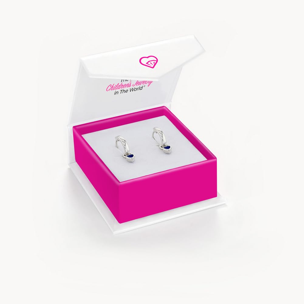 925 Sterling Silver Petite Simulated Birthstone Heart Charm Hoop Earrings for Girls | 12mm Cubic Zirconia Stud Earrings | Dainty Birthstone Jewelry Gift for Teens & Young Women | Perfect for Birthdays, Graduation & Special Occasions