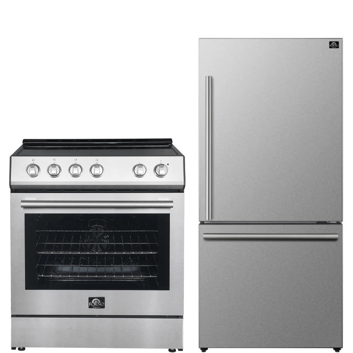 Forno Espresso 30-inch Stainless Steel Electric Range & Refrigerator Combo with Silver Handles - FBDL00301US - Perfect for Modern Kitchens & Small Apartments