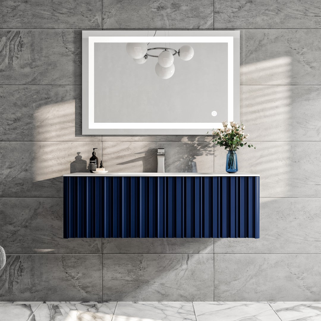Dolce Vita 48 Inch Blue Wall Mount Bathroom Vanity with Solid Surface Top & Integrated Sink - Modern Single Sink Vanity for Small Bathrooms, Powder Rooms & Guest Baths