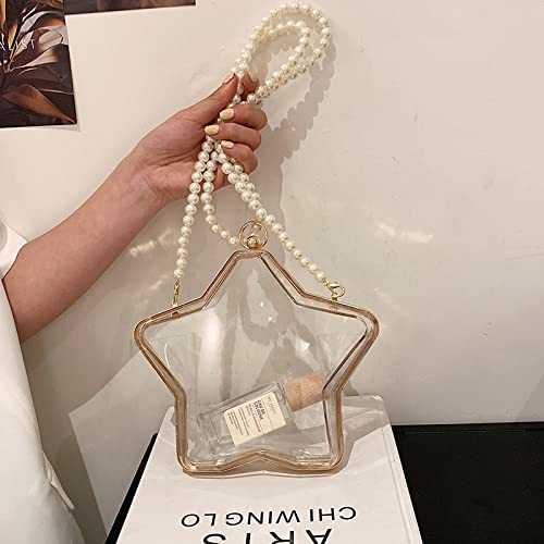 Luxury Transparent Shoulder Bag for Women - Designer Pearl Accent Crossbody Purse with Chain Strap (21x6x18cm) - Perfect for Parties, Date Nights & Evening Events