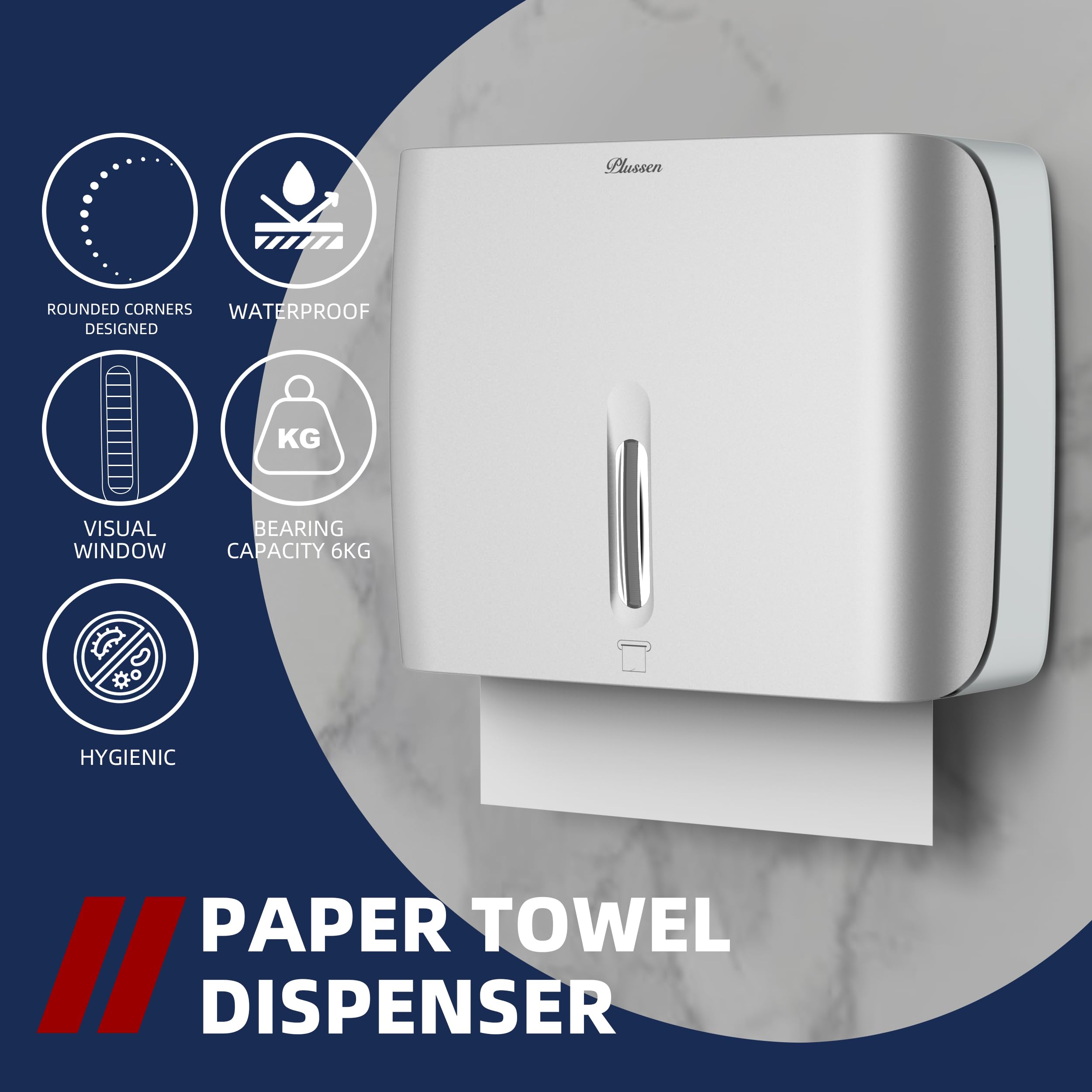Commercial Wall Mount Paper Towel Dispenser with Lock - Universal Multifold/Tri-Fold Hand Towel Holder - Compact Bathroom, Kitchen & Office Tissue Dispenser (Silver) - Ideal for Restaurants, Gyms & Public Restrooms