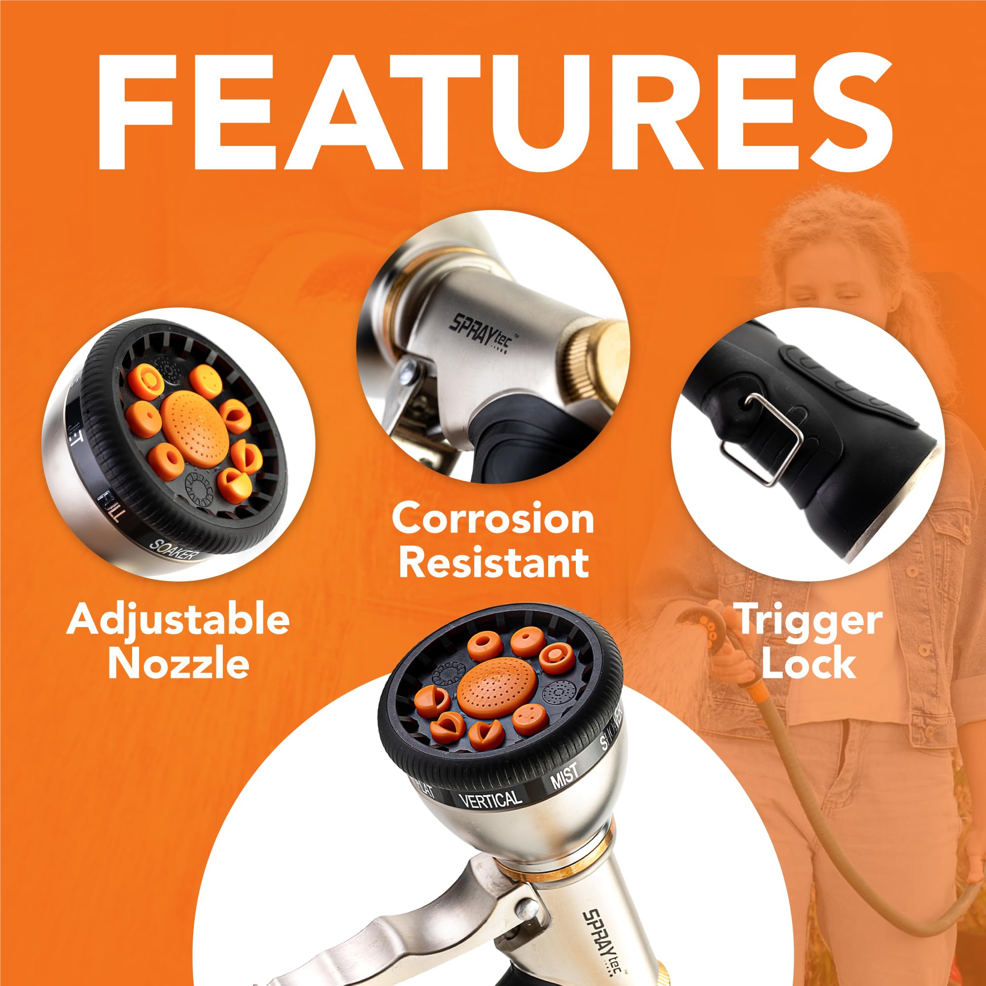 Premium Heavy Duty Metal Garden Hose Nozzle Sprayer - 9 Adjustable Spray Patterns for High Pressure Watering | Ideal for Lawn Care, Dog Washing & Car Cleaning | Durable Outdoor Watering Tool for Gardening & Cleaning Tasks
