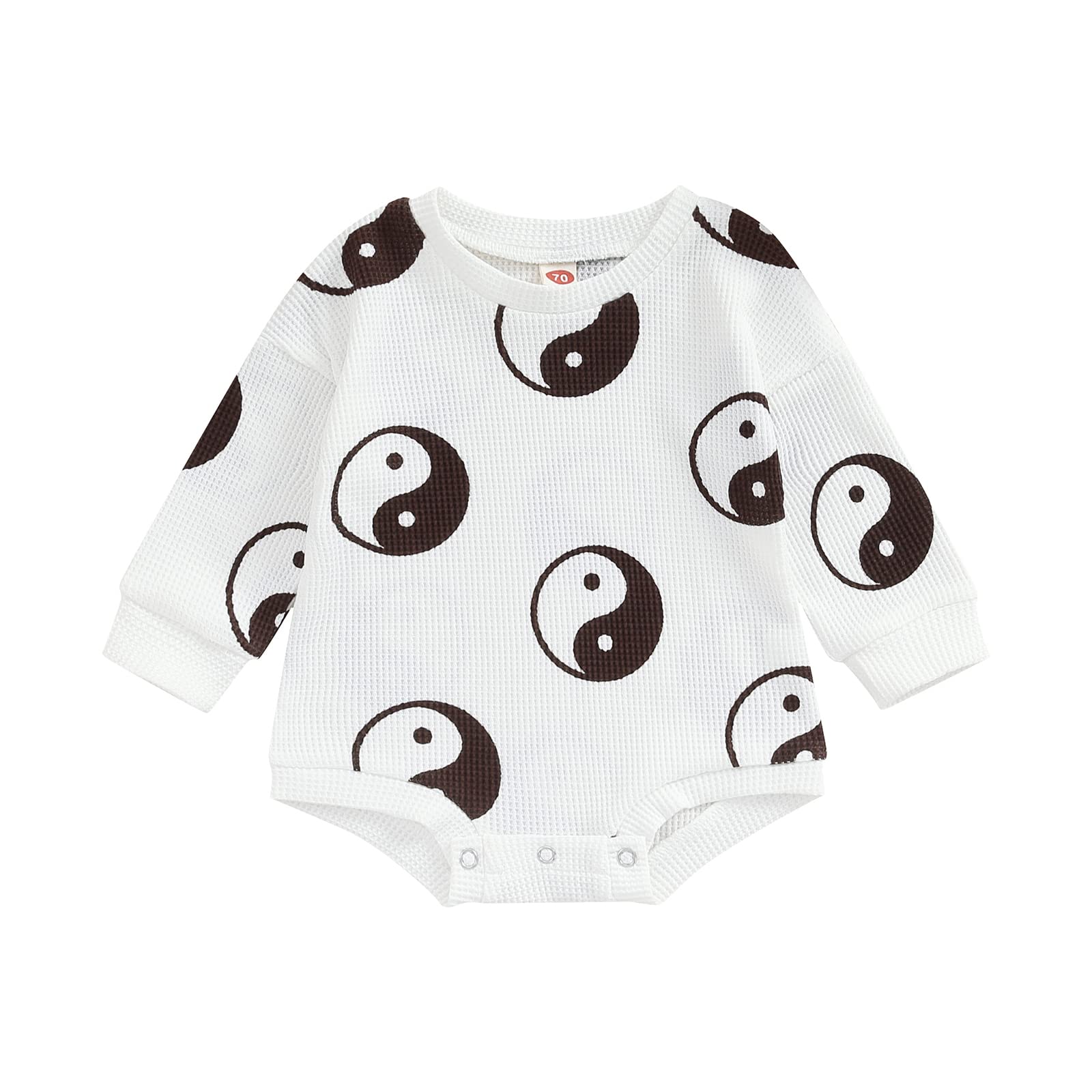 Yin Yang Graphic Waffle Knit Baby Bodysuit - Unisex Crewneck Romper for Boys & Girls | Soft Pullover Sweater for Fall & Winter Outfits | Perfect for Playdates, Family Photos & Cozy Home Wear