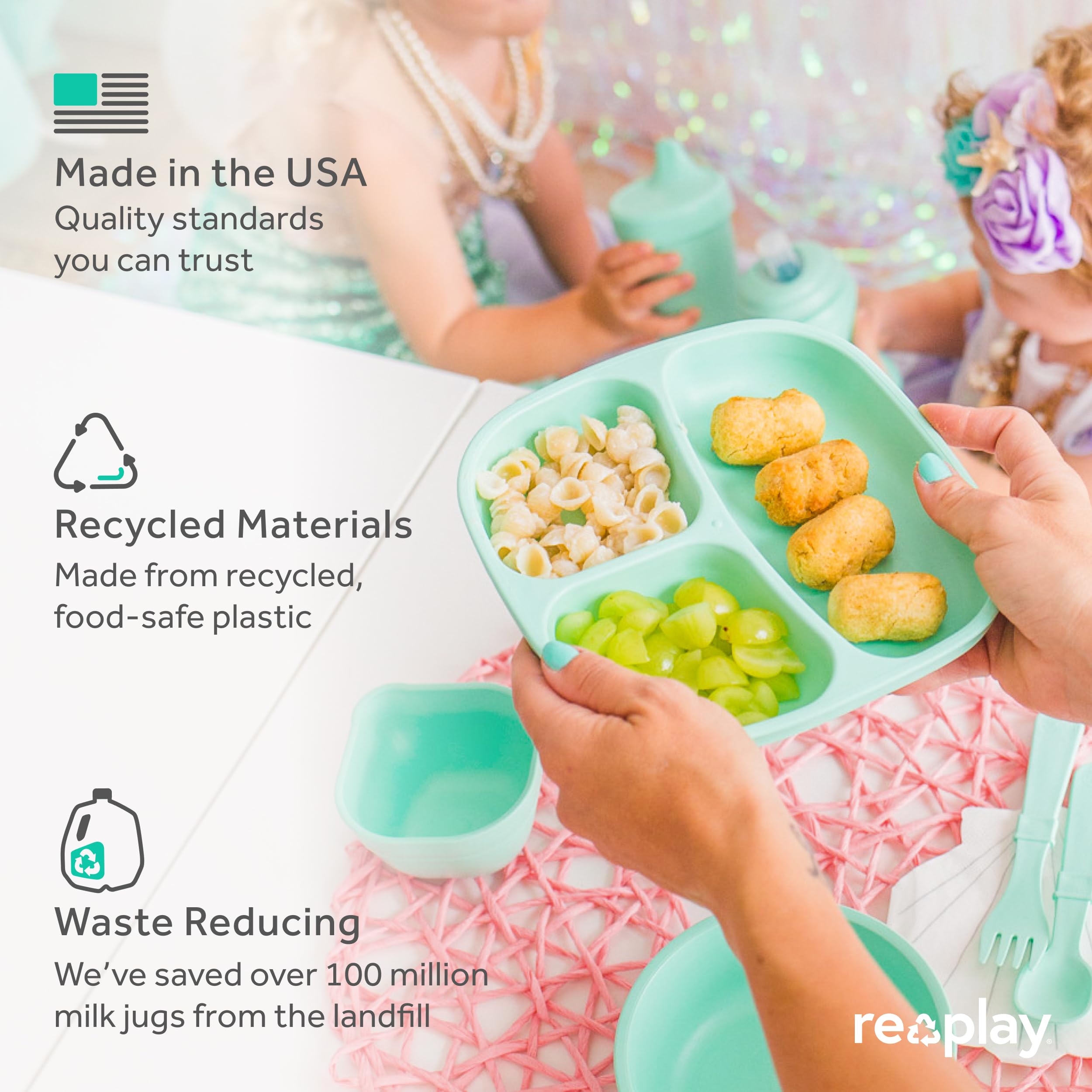 Reusable 3-Compartment Divided Plates for Kids - Set of 3 with Lids | Made in USA | BPA-Free, Dishwasher & Microwave Safe | 7.37