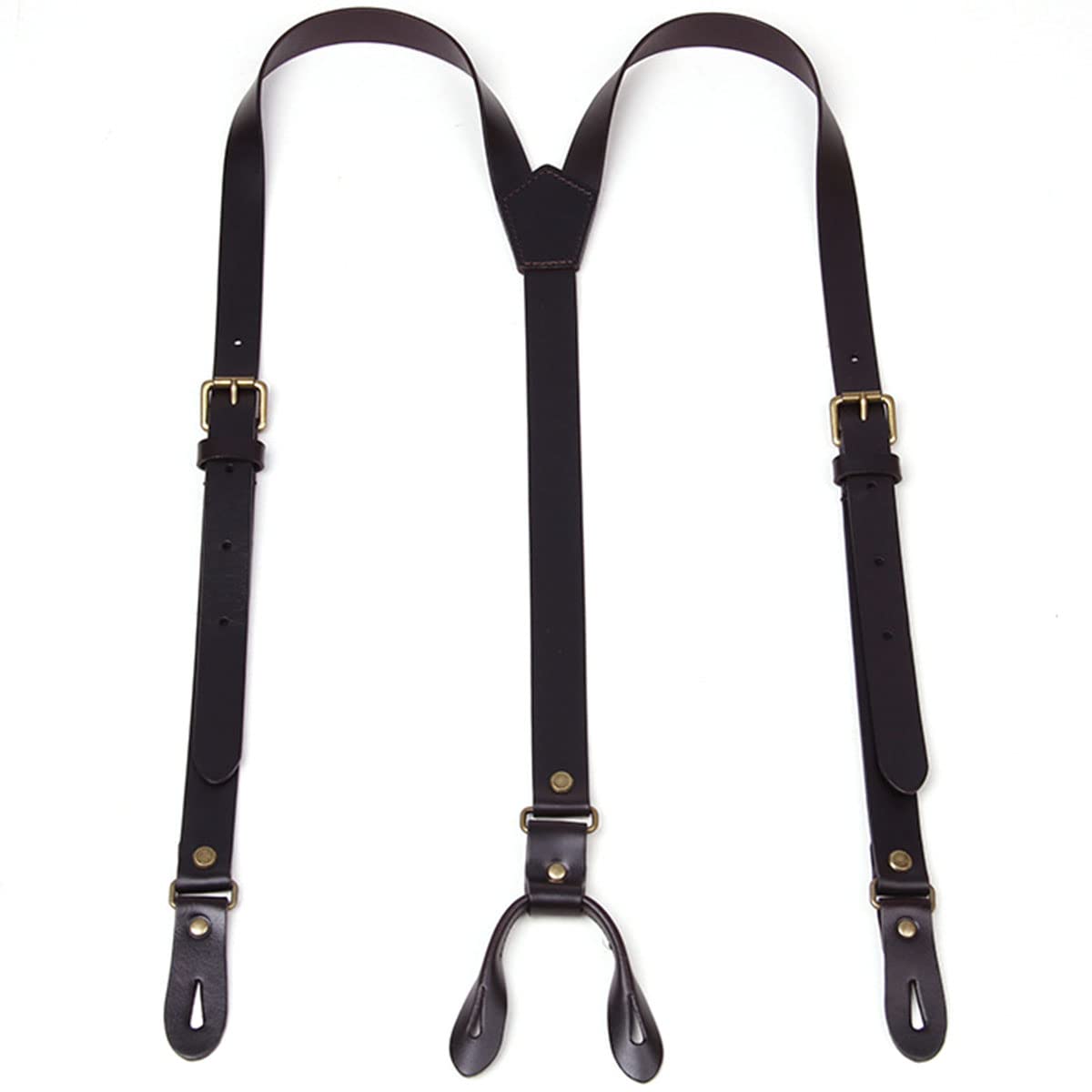 Premium Genuine Leather Suspenders for Men - Heavy Duty Adjustable 4-Button Trousers Suspenders (Coffee, 2X140cm) - Perfect Gift for Formal Wear & Vintage Style Outfits