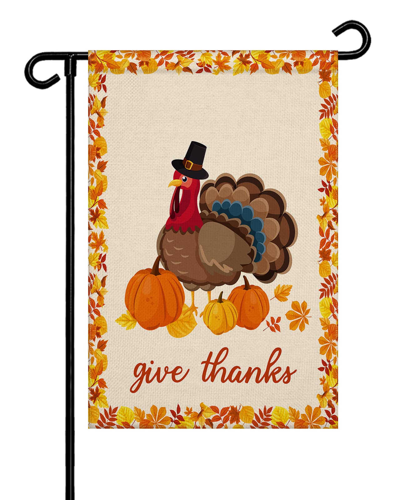 Double Sided Thanksgiving Garden Flags - Fall Maple Leaves Pumpkin Turkey Burlap Yard Banner (28
