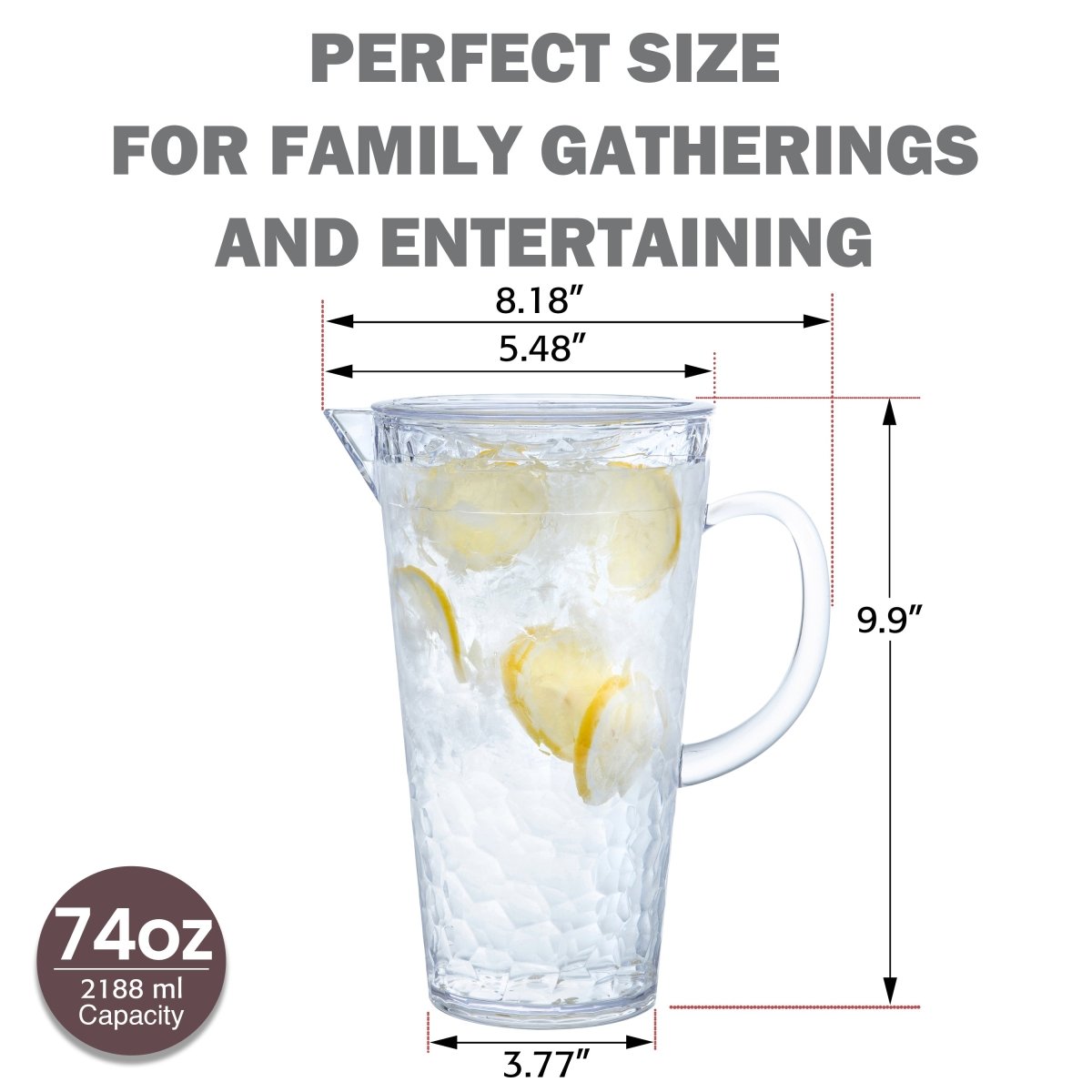 74oz ChillCraft Clear Pitcher - BPA Free Large Water Pitcher with Lid & Spout - Perfect for Iced Tea, Lemonade & Cold Brew Drinks at Home, Office or Outdoor Parties