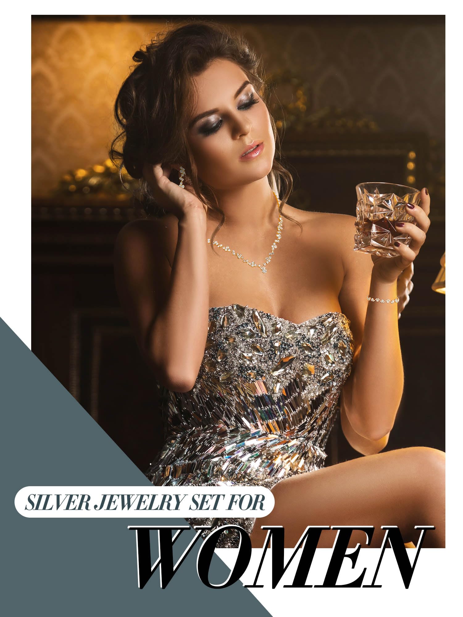 Henoyso 5-Piece Rhinestone Jewelry Set for Women - Elegant Necklace, Earrings & Bracelet Set with Matching Clutch Purse - Perfect for Bridal, Prom, Wedding & Formal Events