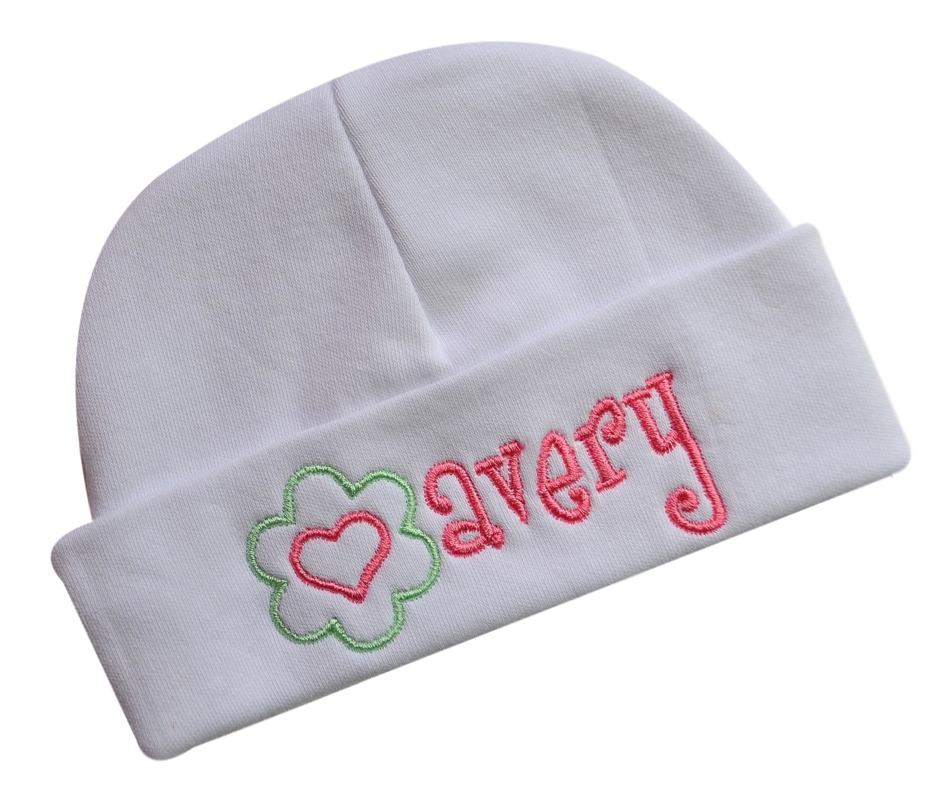 Personalized Embroidered Newborn Baby Girl Hat - Custom Flower Infant Cotton Hat for Baby Girls | Keepsake Gift for Newborns, Baby Showers & Photo Shoots