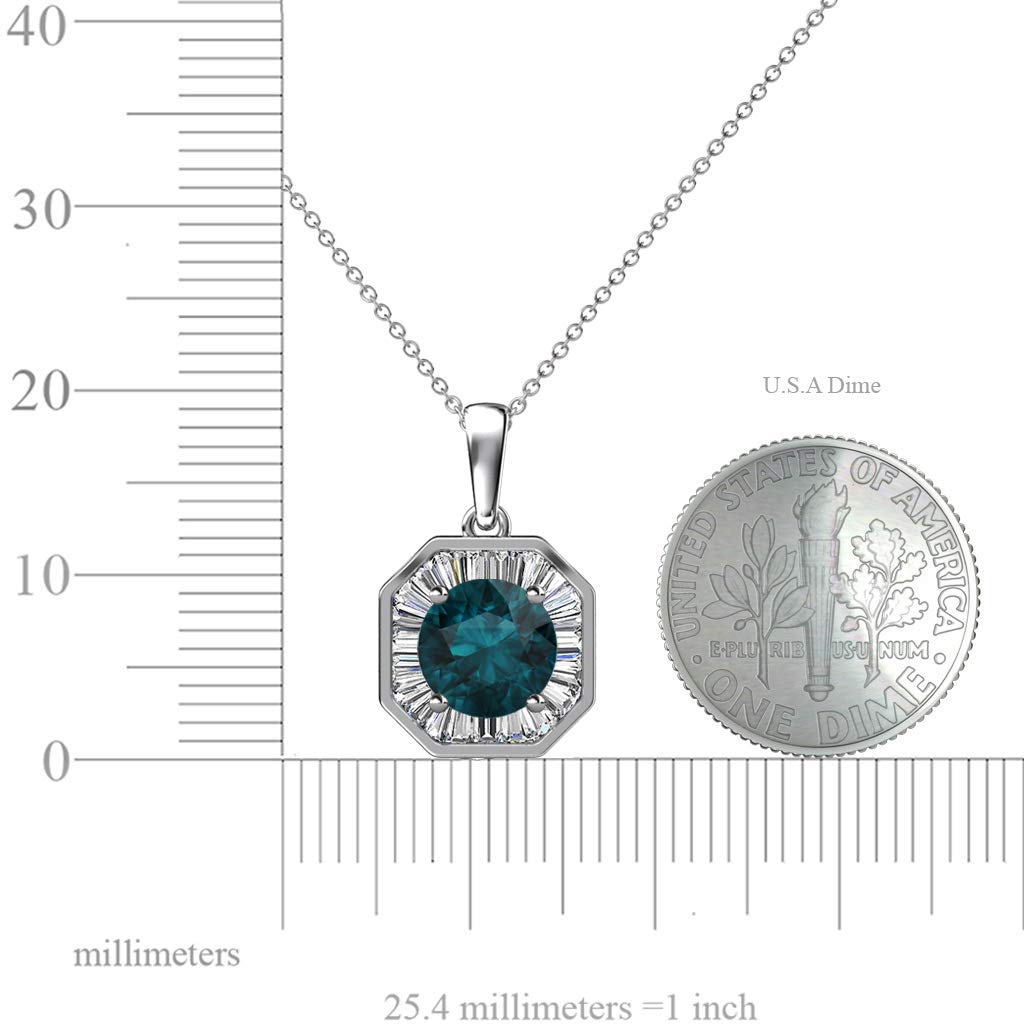 London Blue Topaz & Natural Diamond Halo Pendant 1.69 ctw in 14K White Gold with 18 Inch Chain | Elegant Necklace for Women, Perfect Gift for Anniversary, Birthday & Special Occasions