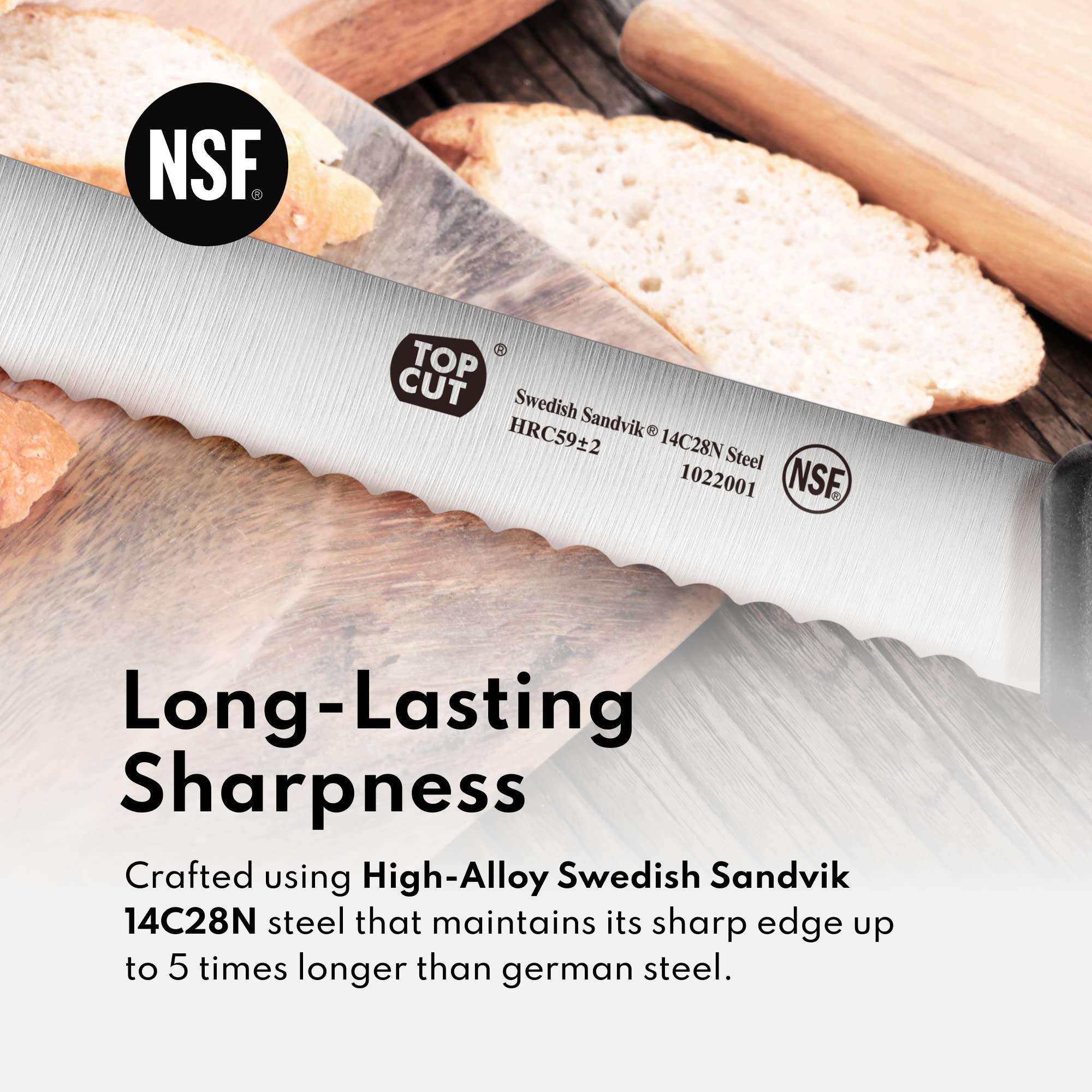 Cangshan P2 Series 8-Inch Swedish 14C28N Steel Bread Knife - Professional Kitchen Tool for Slicing Bread, Cakes & Pastries - Perfect for Home Bakers & Restaurants
