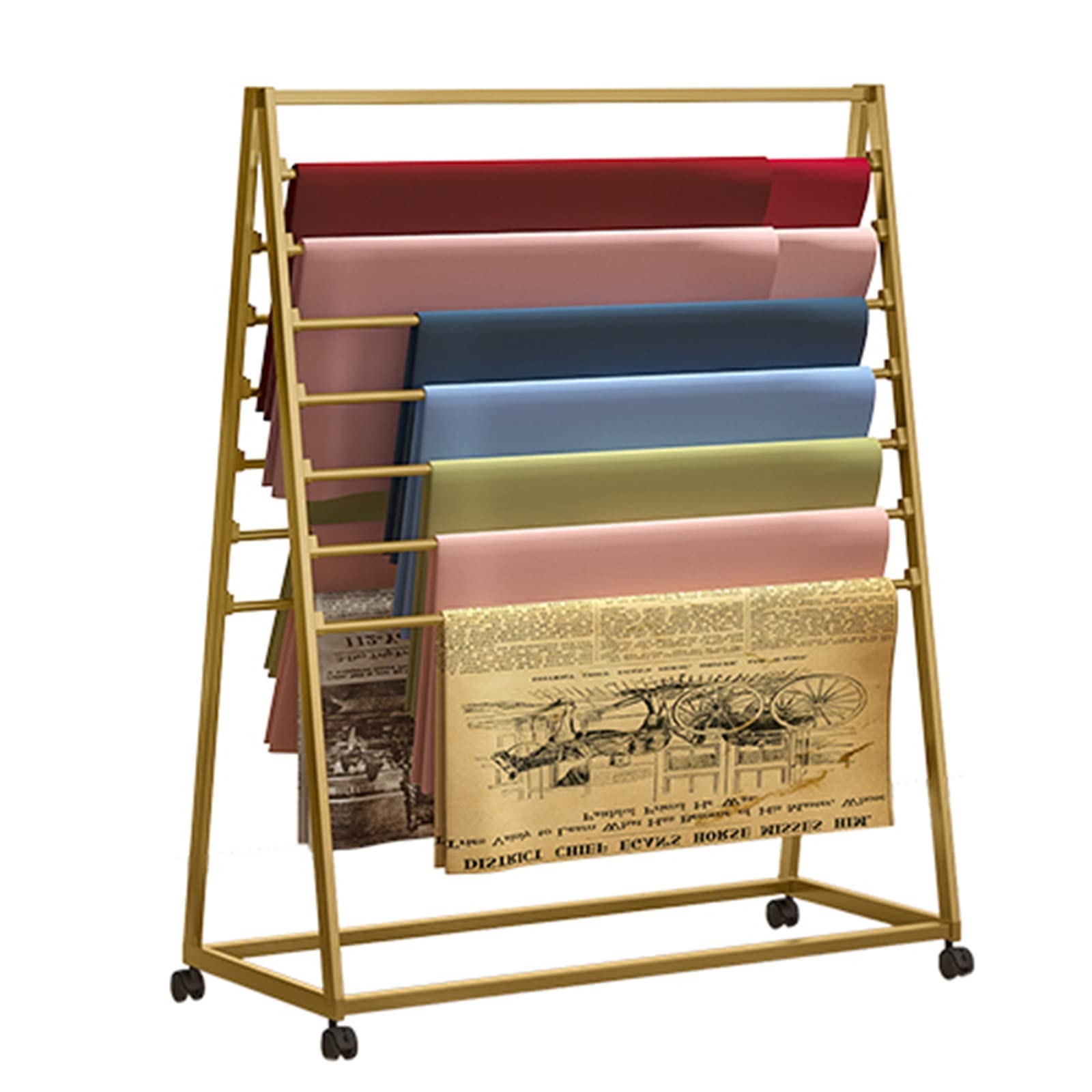 7-Layer Rolling Silk Scarf Organizer with Locking Wheels - Large Capacity Floor Display Rack for Retail Stores & Flower Shops (70x40x120cm, Gold) - Perfect for Scarf Storage, Gift Wrapping Paper Organization & Boutique Merchandise Display