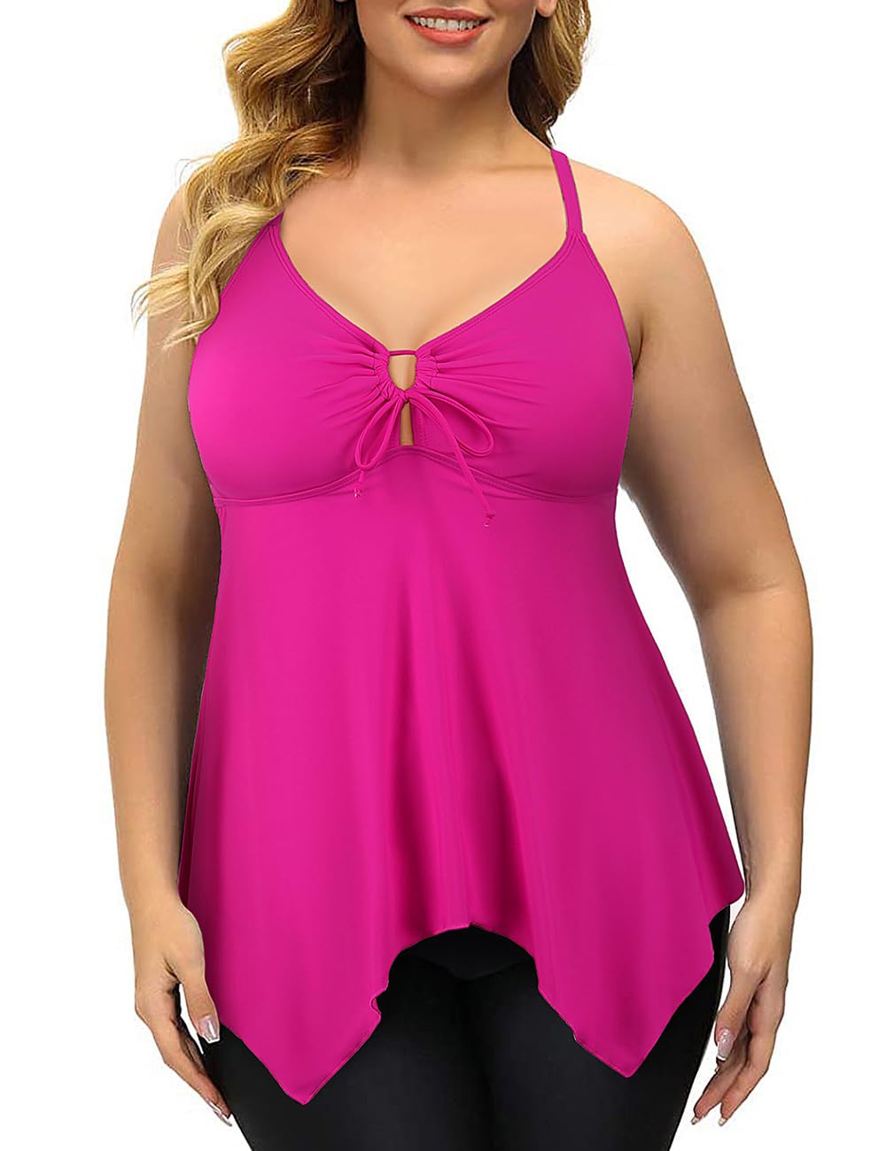 Firpearl Women's Modest Flowy Crossback Tankini Swimsuits - Plus Size Bathing Suit Top for Beach, Pool & Summer Vacation
