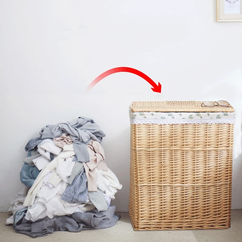 Wicker Basket with Lid - 30x25x38cm Storage Basket for Home Organization, Gifts, Shelves, Shoes, Laundry & Clothes | Natural Woven Fabric Bin for Bedroom, Bathroom & Closet Storage