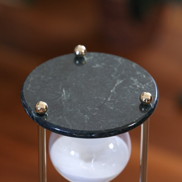 60 Minute Green Marble Hourglass with Brass/Chrome Stand - Elegant Desk Decor for Office, Home & Meditation Timer